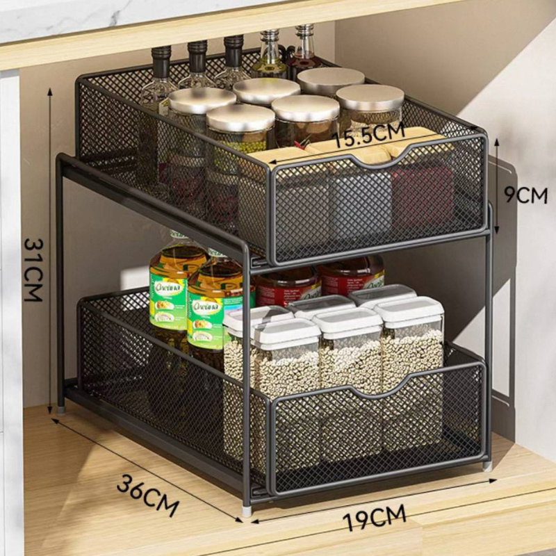 🇸🇬Mesh sliding rack / Under sink cabinet Table Rack Drawer Pull out ...