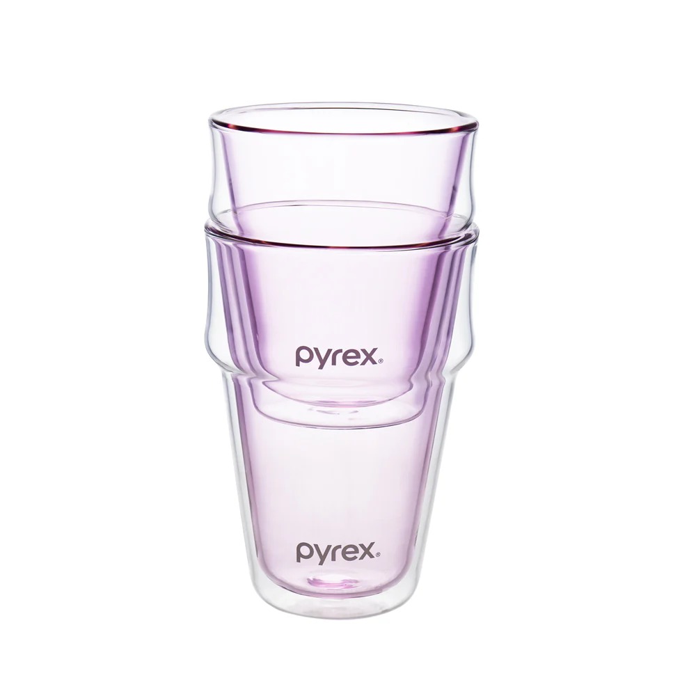 PYREX 2pc Stackable Double Wall Glass Set – Pink/Green | Shopee Singapore