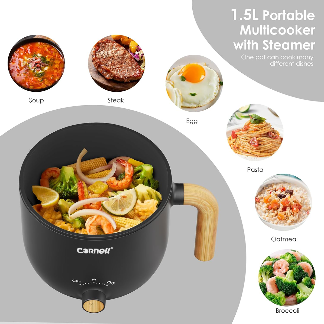Cornell 1.5L Mini Multi Cooker with Steam Tray Personal Steamboat ...