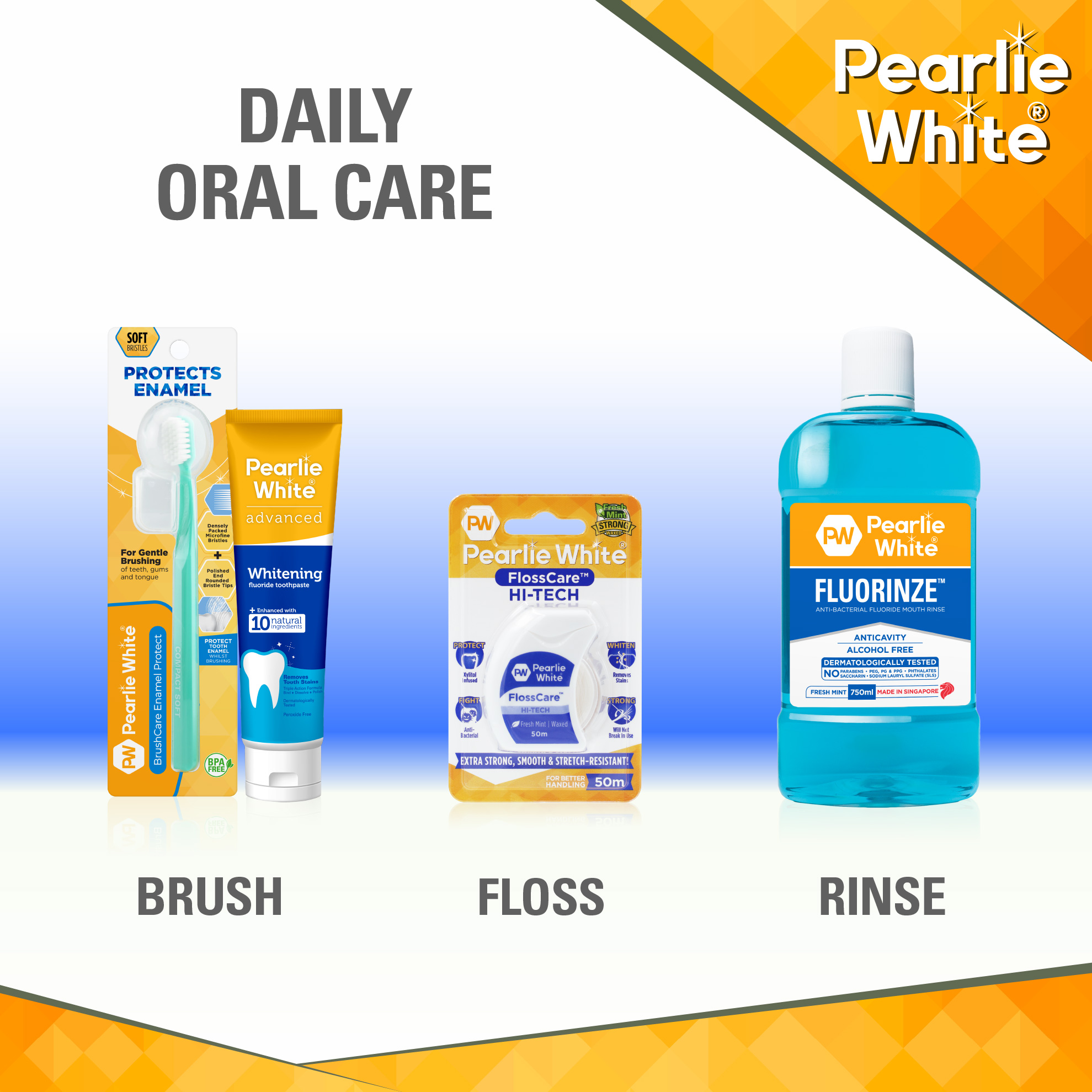 Pearlie White FlossCare Hi-Tech Waxed Mint Floss 50m - Ultra Wide Floss ...