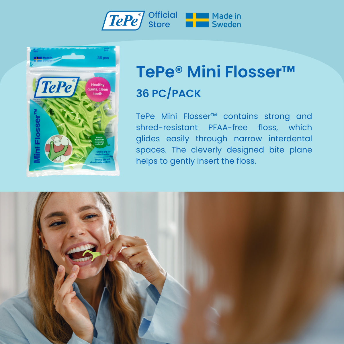 TePe Mini Flosser™, Dental Floss Tooth Picks with Bite Plane, PFAA‑free ...