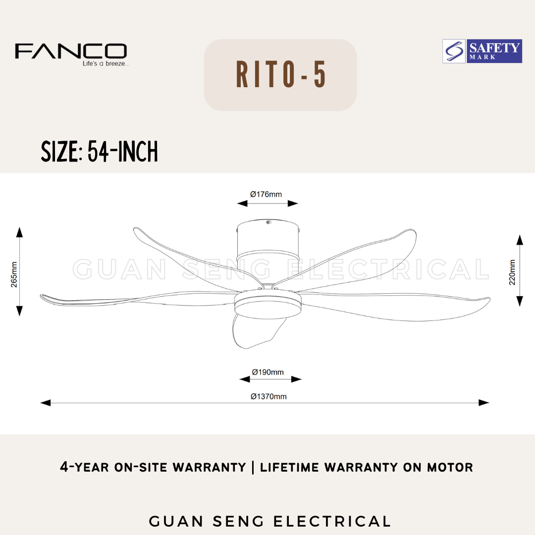 FANCO Smart RITO 3 RITO 5 Black White Pine Wood DC Motor Ceiling Fan ...