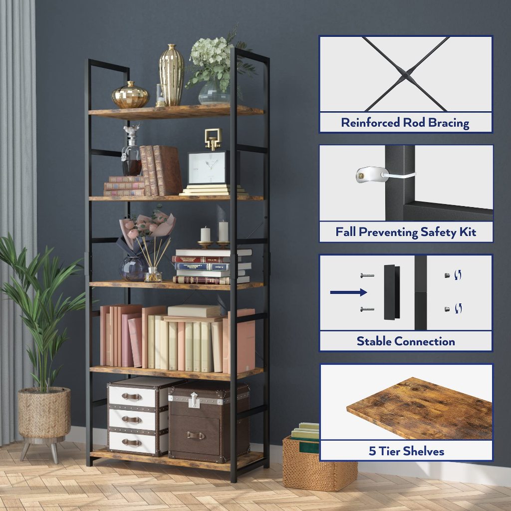 OS 6-Tier Bookshelf Bookcase Shelf Storage Rack Organizer Rack Shelves ...