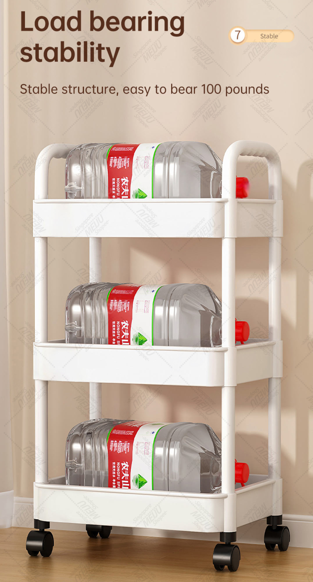 MEIJU 3/4/5 Layers Trolley Cart Organizer Moving Rack Kitchen Shelf ...