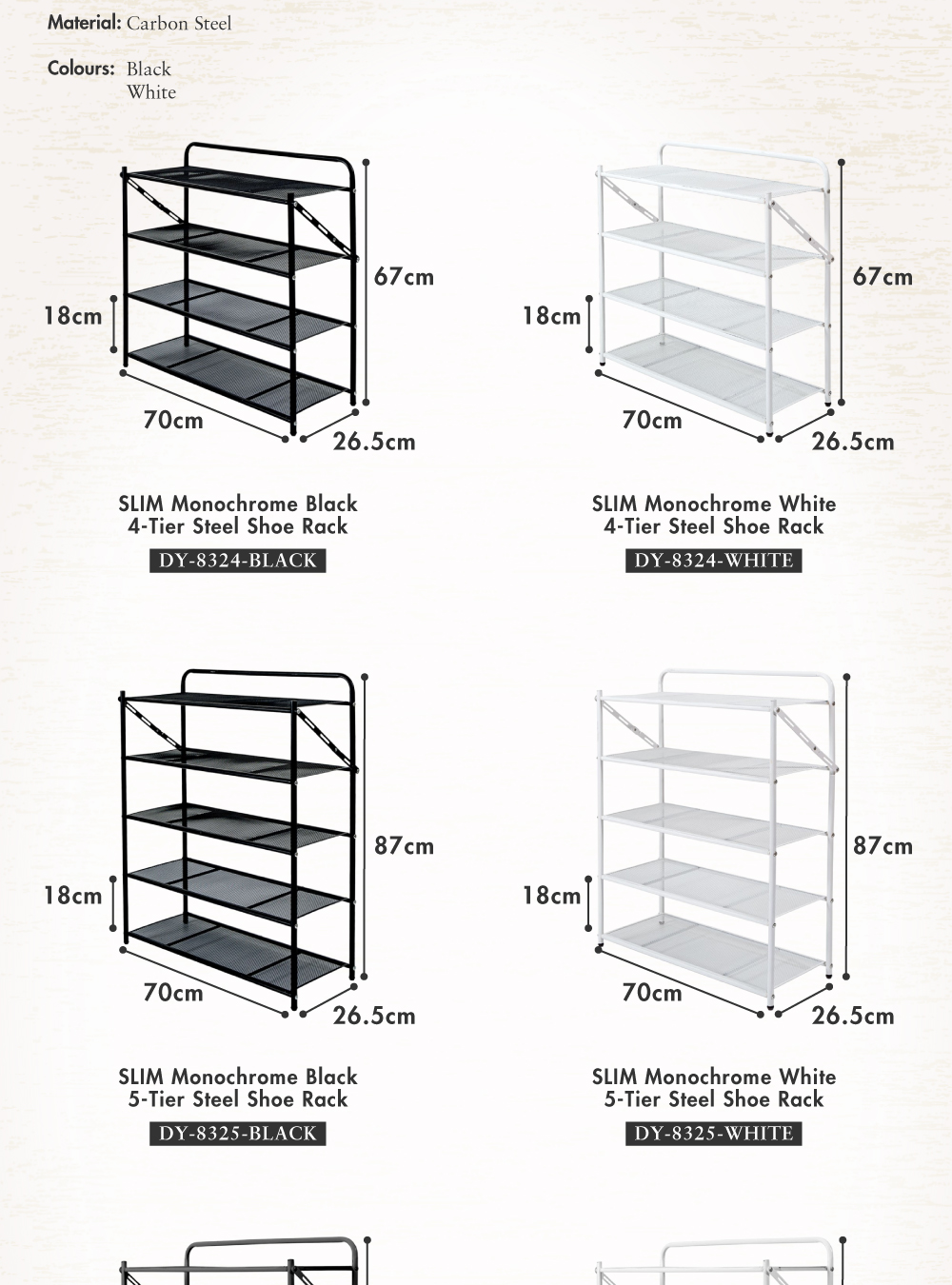 [HOUZE] 'SLIM' Monochrome Steel Shoe Rack - 4 | 5 | 6 Tiers [Length ...