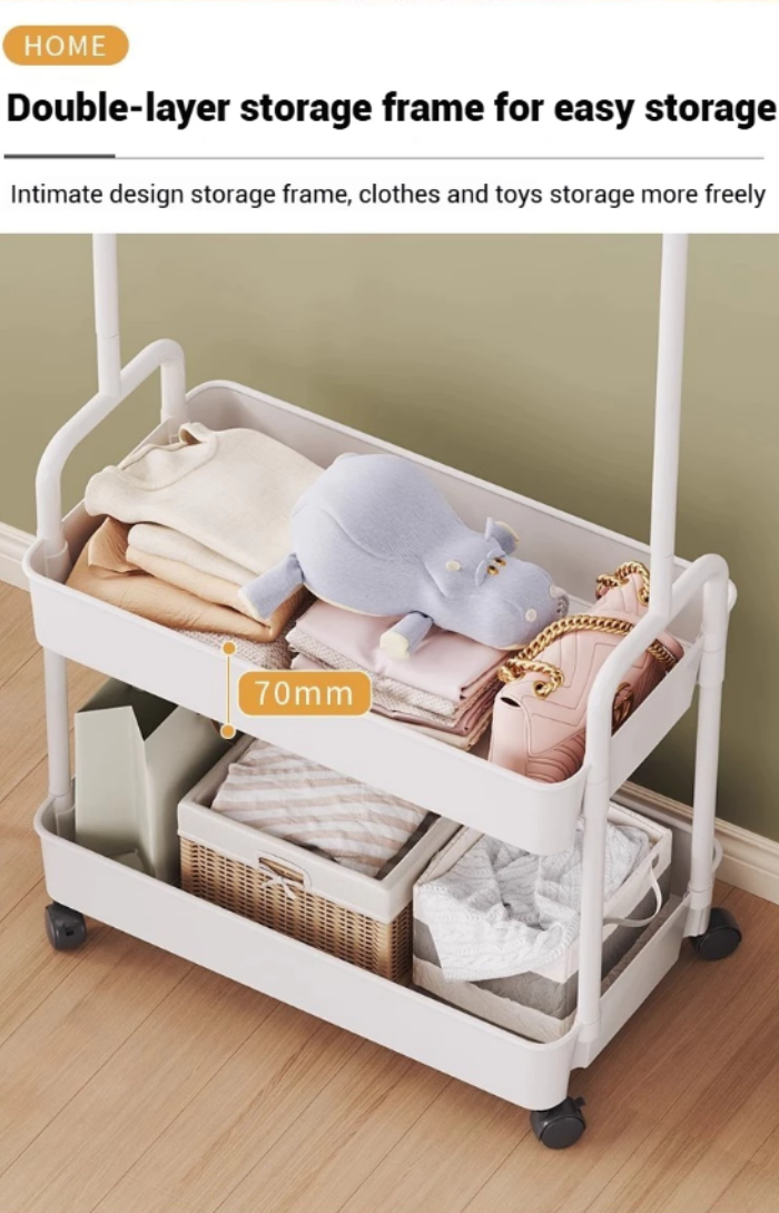 [SG Stock] Clothes Rack Trolley with Wheels Heavy Duty Hanger Rack with ...