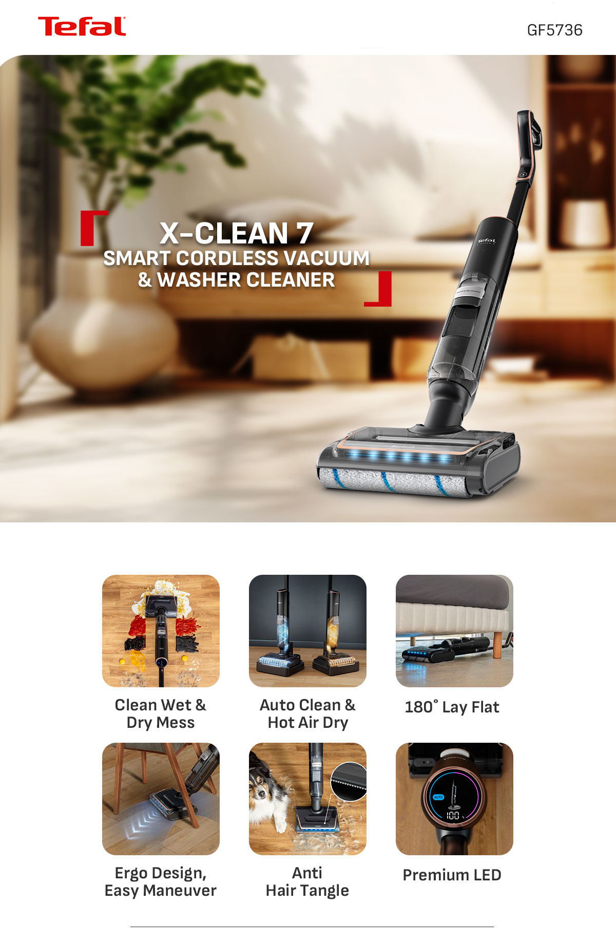 (UPGRADED)Tefal X-Clean 7 PRO Wet & Dry Handstick GF5736/GF5856 ...