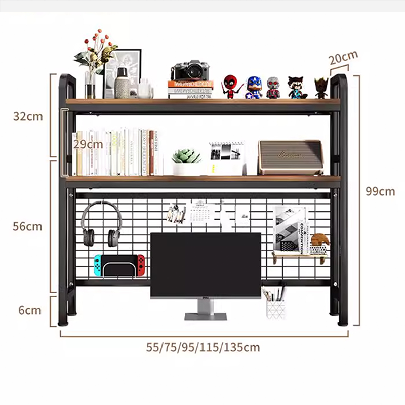 Desktop shelf bookshelf simple desk multi-tier storage shelf with grid ...