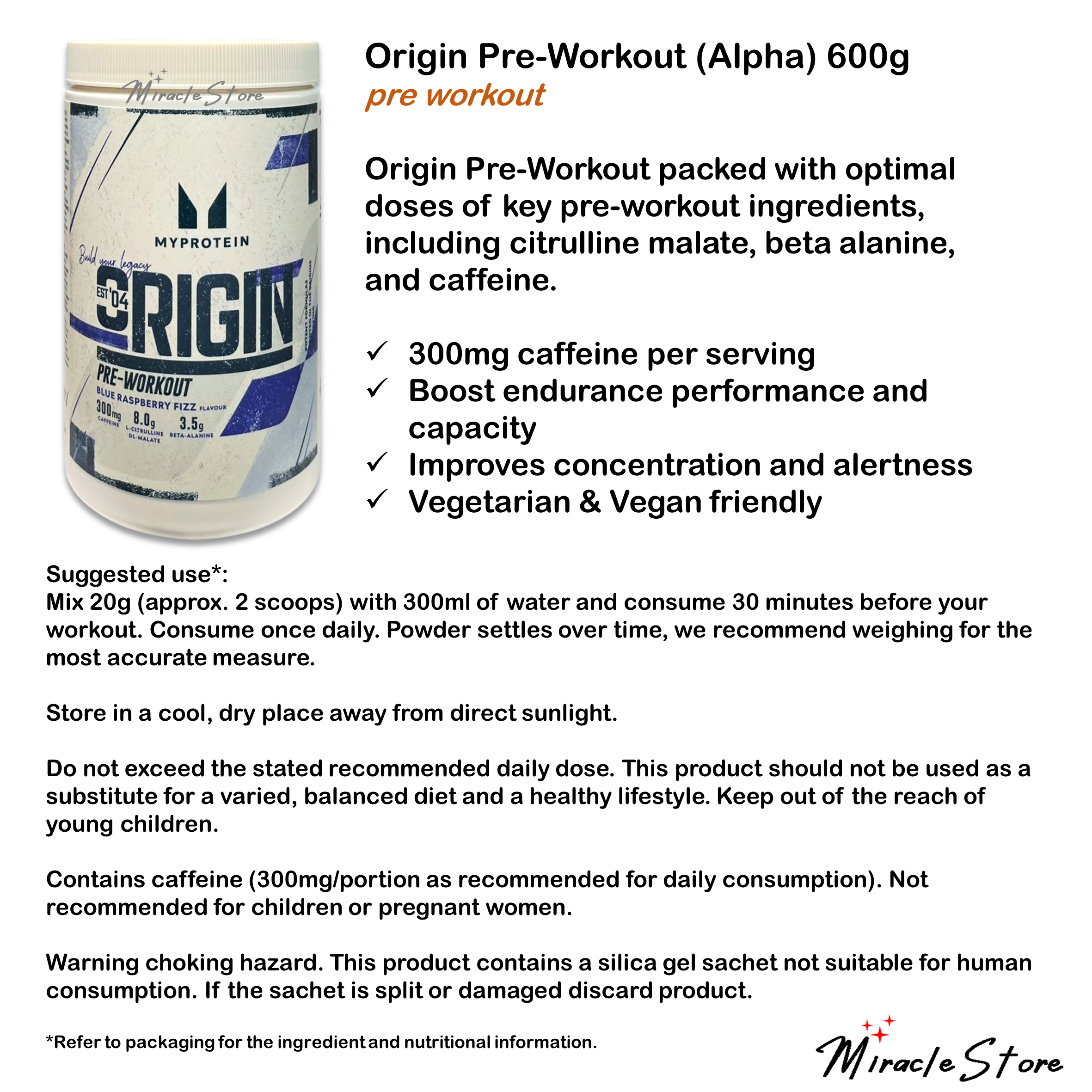 Myprotein Origin Pre Workout Alpha 600g Caffeine Pump Pre Workout 600g ...