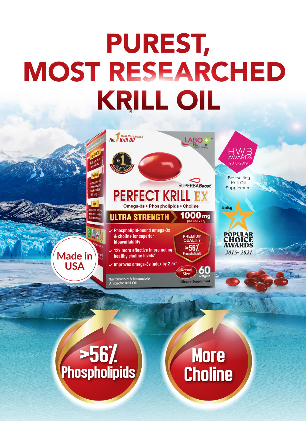 [3 Boxes] LABO Nutrition Perfect Krill EX Antarctic Krill Oil Intensive ...