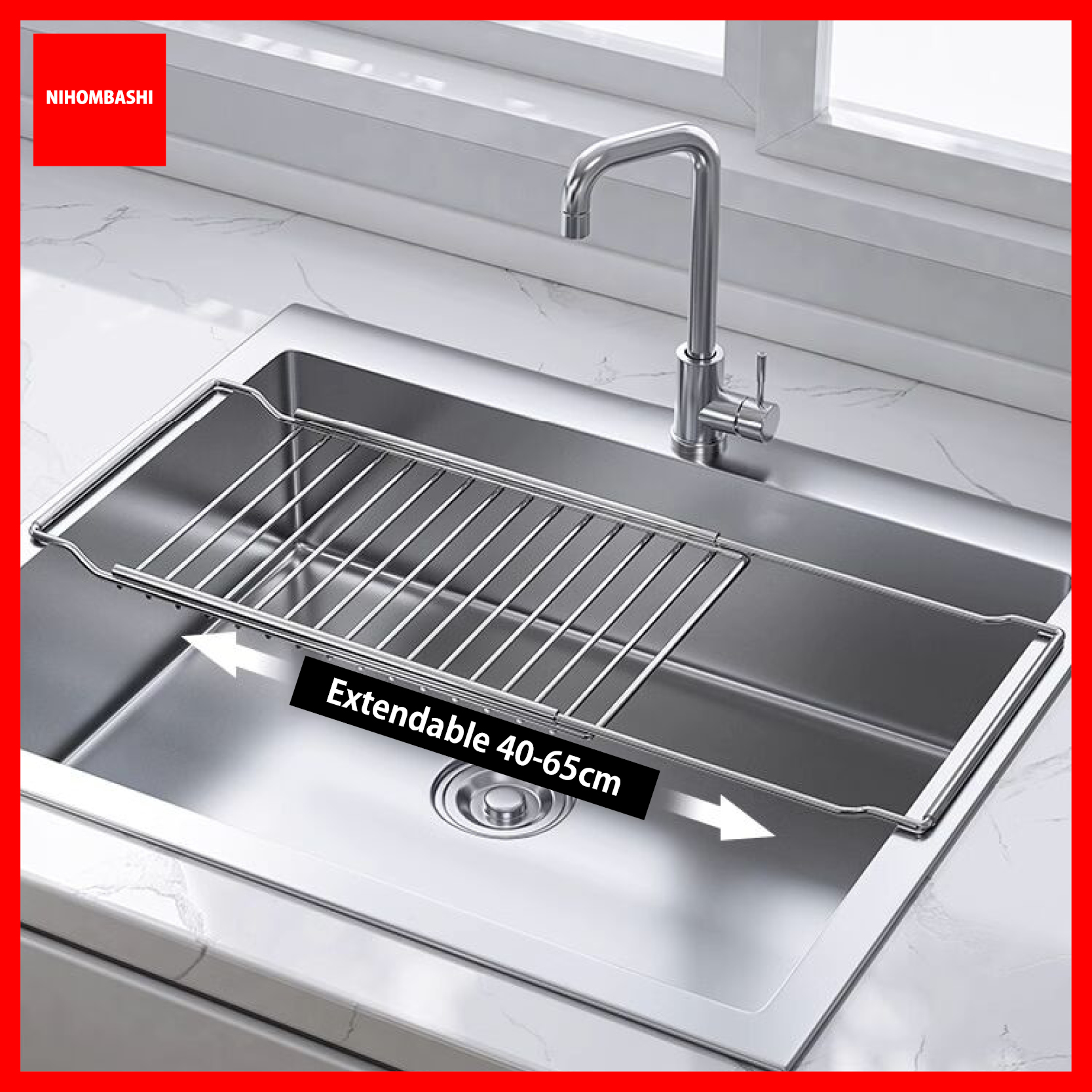 Extendable 304 Stainless Steel Sink Drainer Kitchen Dish Adjustable ...