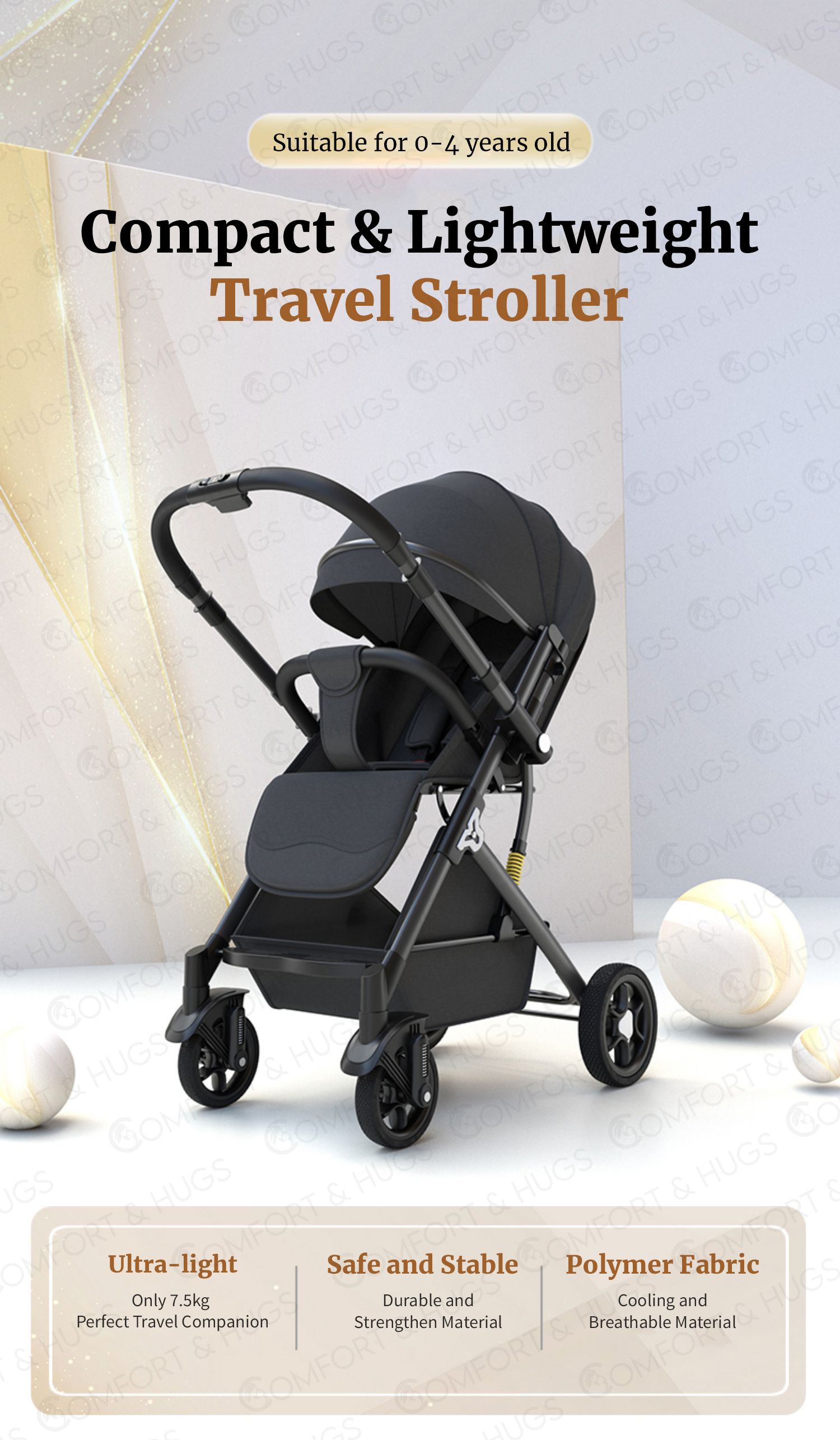 Comfort and Hugs Baby Stroller with Breathable Sun Roof Reversible ...