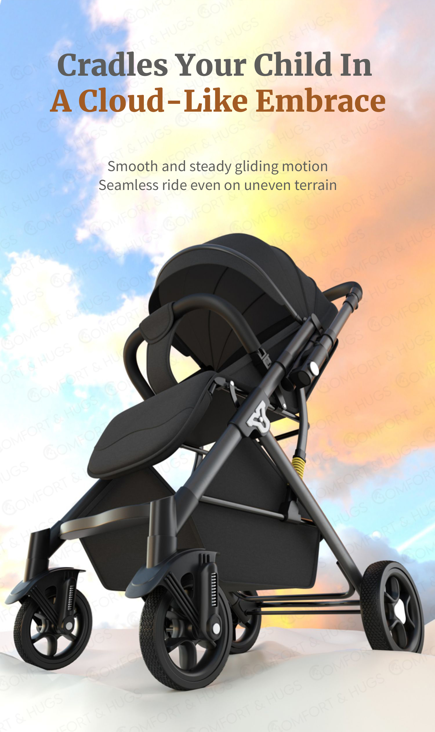 Comfort and Hugs Baby Stroller with Breathable Sun Roof Reversible ...