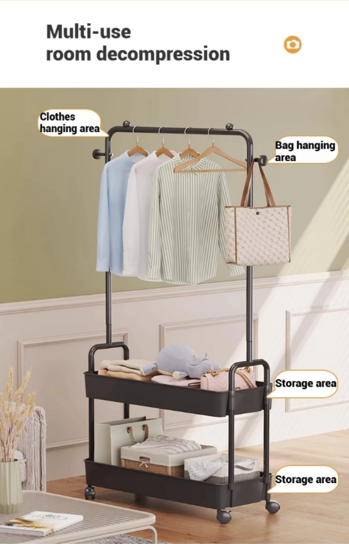 [SG Stock] Clothes Rack Trolley with Wheels Heavy Duty Hanger Rack with ...