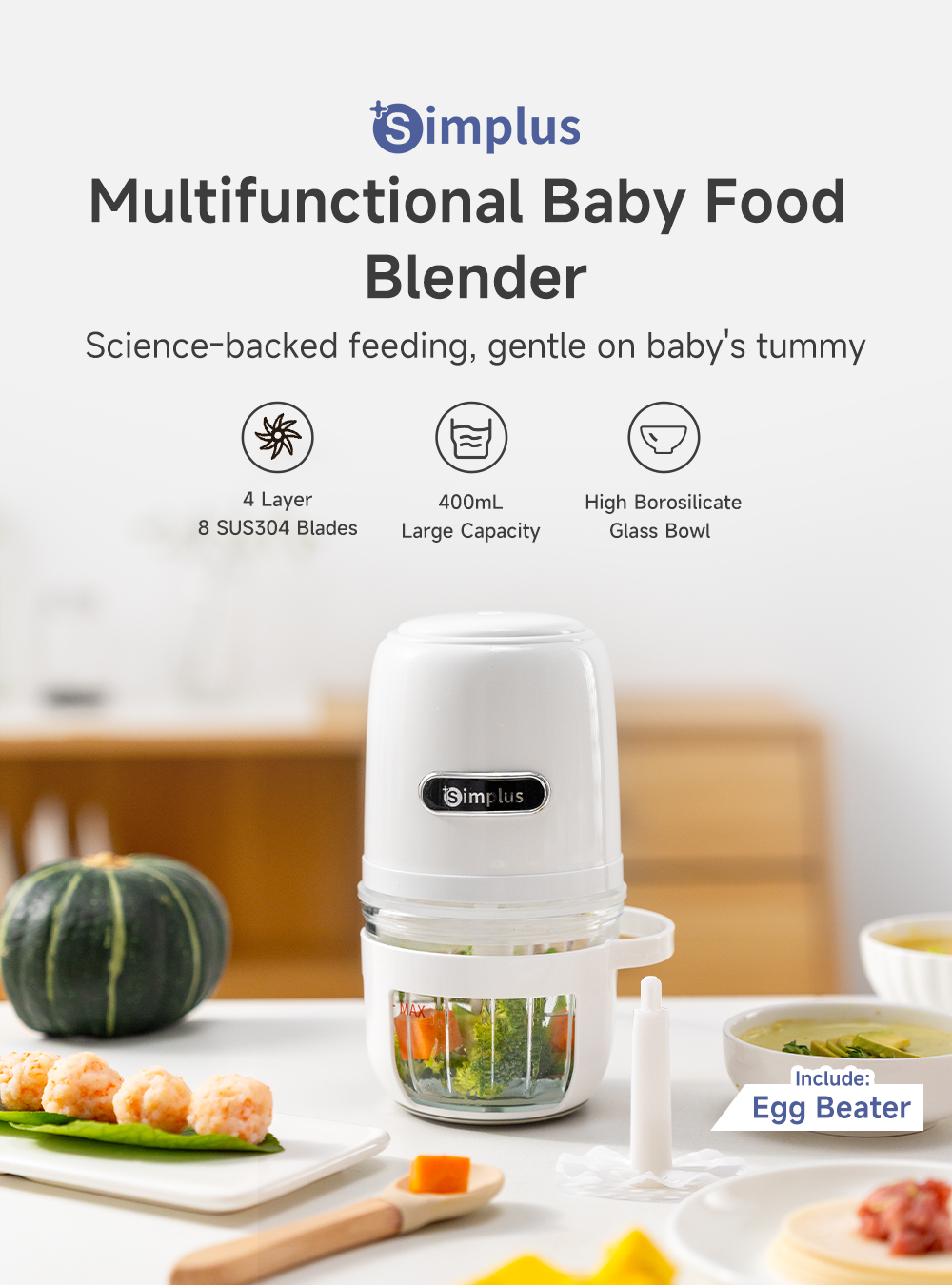 【TOP】Simplus Kit 0.4L Food Processor丨6S Fast Cutting丨Food-Grade ...
