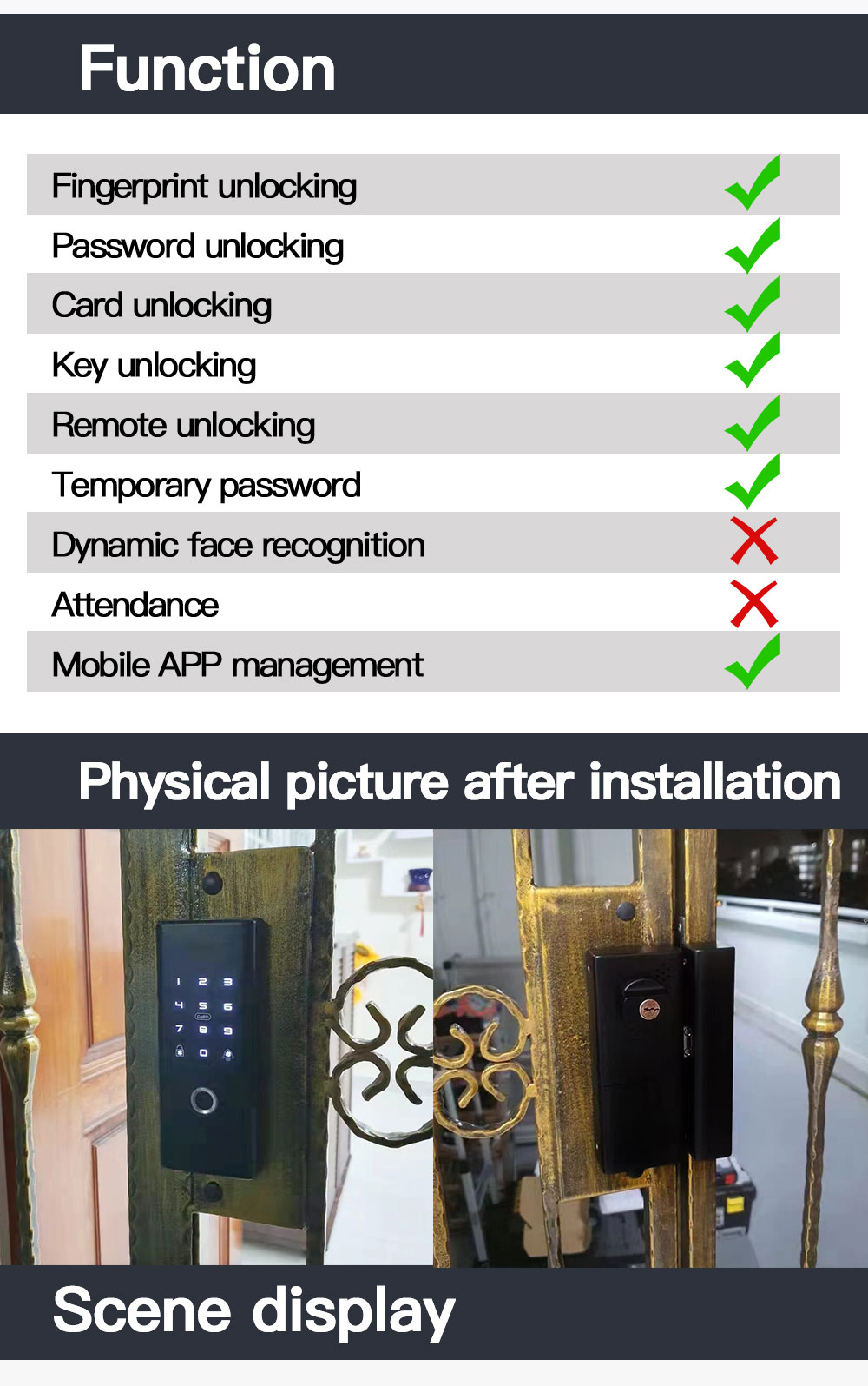 Digital lock metal gate HDB Door Lock Smart Fingerprint Grill Gate Door ...