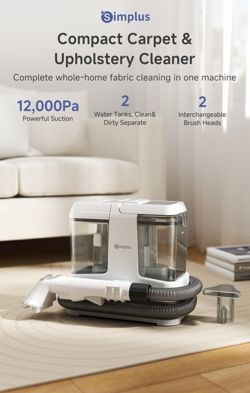 Simplus Spot & Fabric Cleaner | 12,000Pa Suction | 2.5kg Lightweight ...