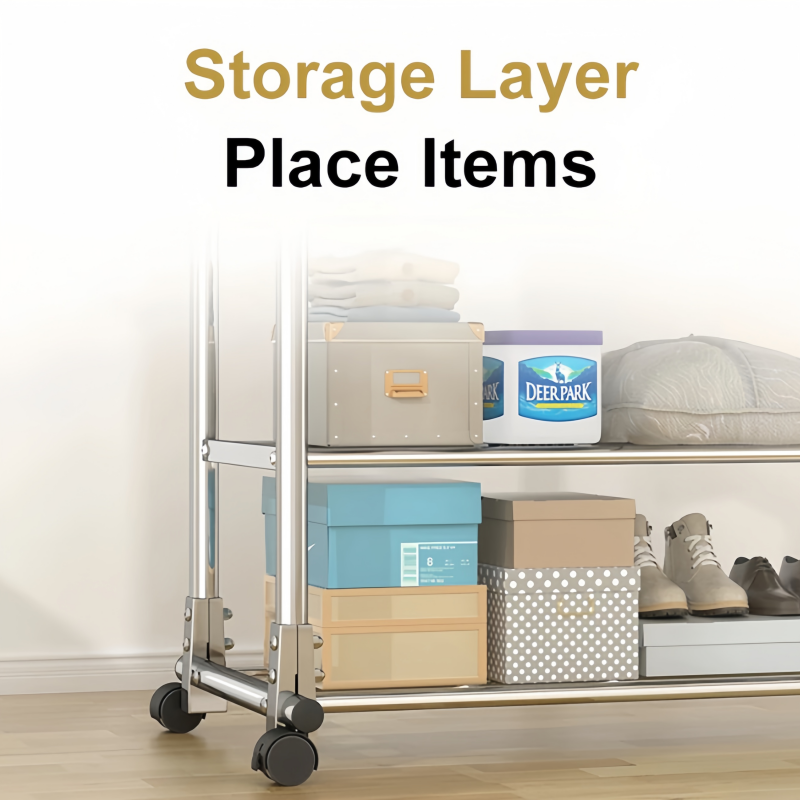 Stainless Drying Rack Double Rod Extendable Clothes Rack Bottom Storage ...