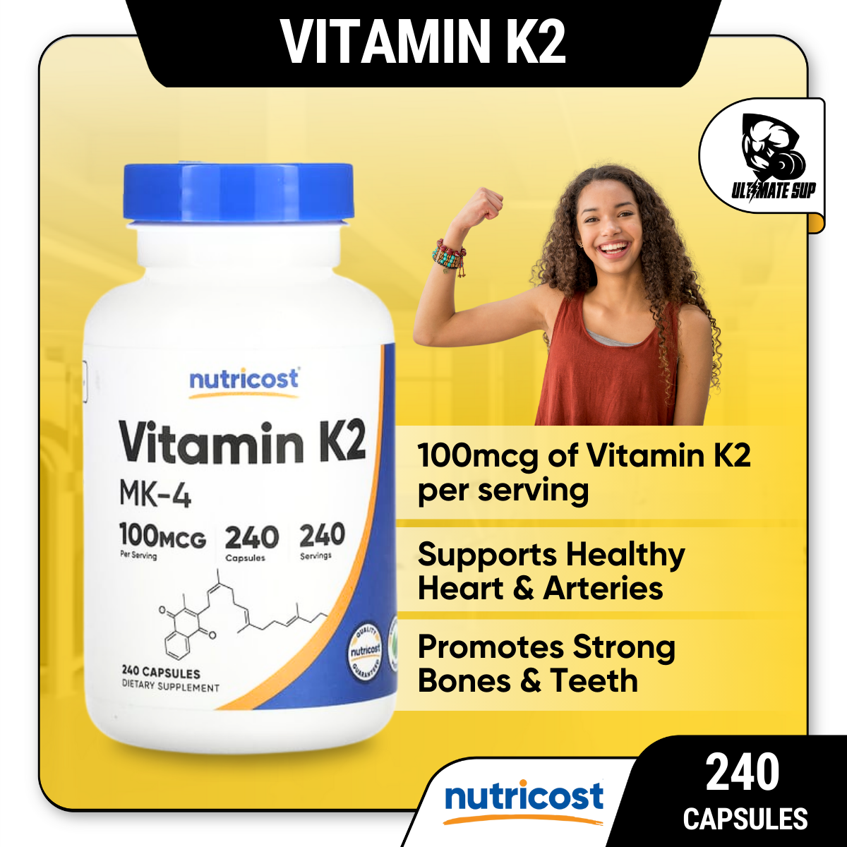 Nutricost Vitamin K2 Mk 4 100mcg Bone Heart And Artery Support 240 