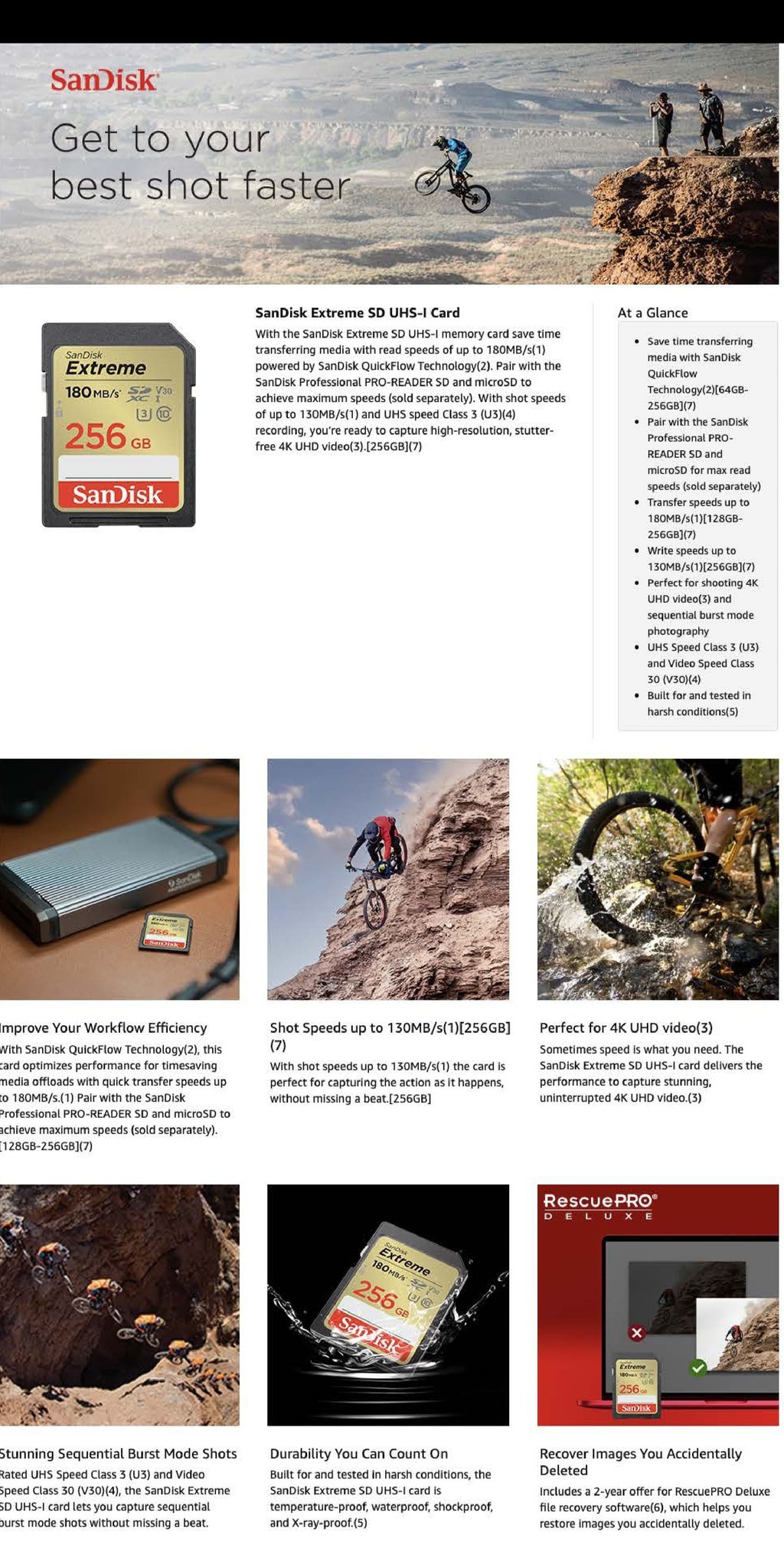 SanDisk Extreme SD Card 4K U3 16GB 32GB 64GB 128GB 256GB 90MB/s - 180MB ...