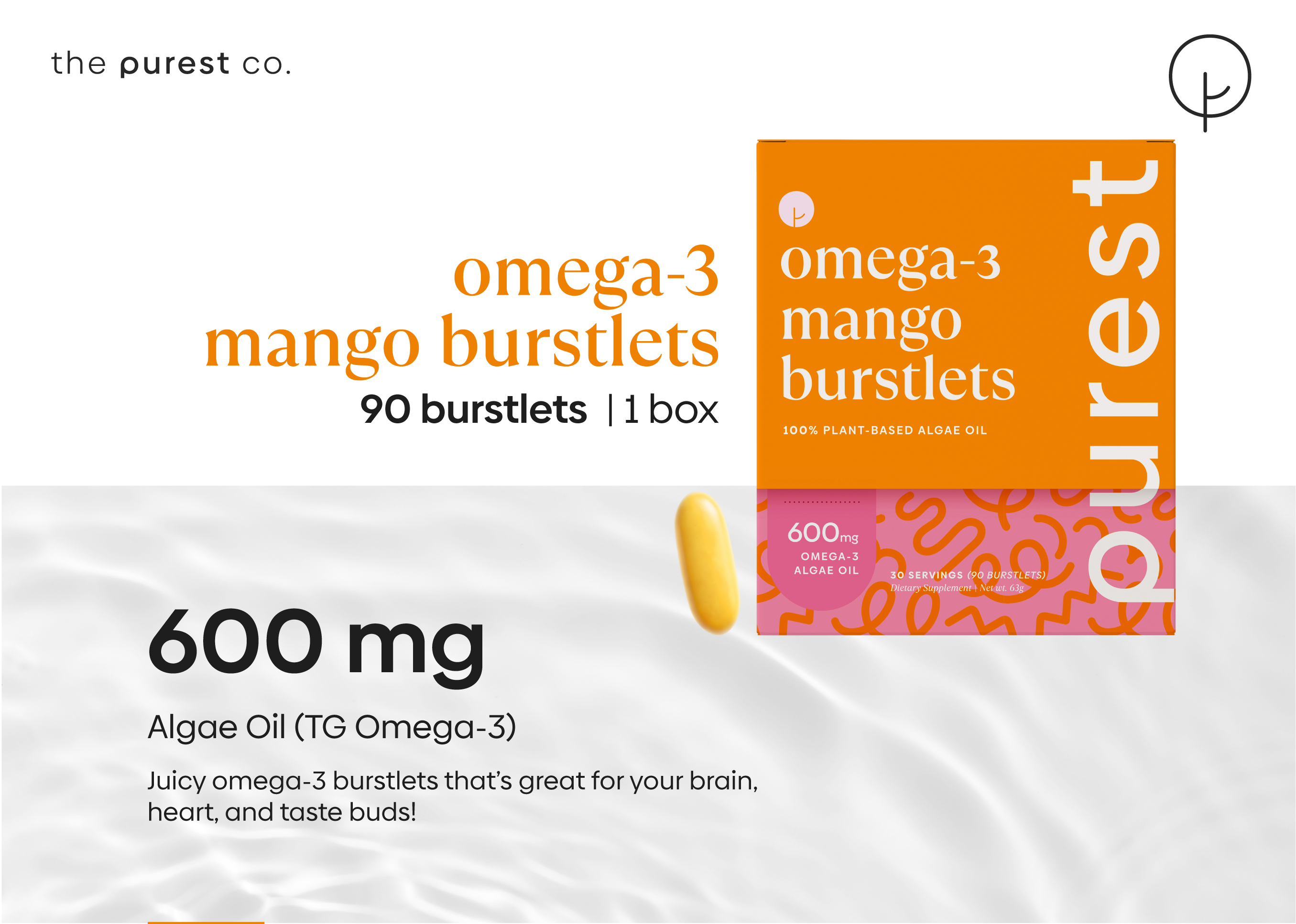 The Purest Co Omega-3 Mango Burstlets (Plant-Based DHA & EPA for Brain ...