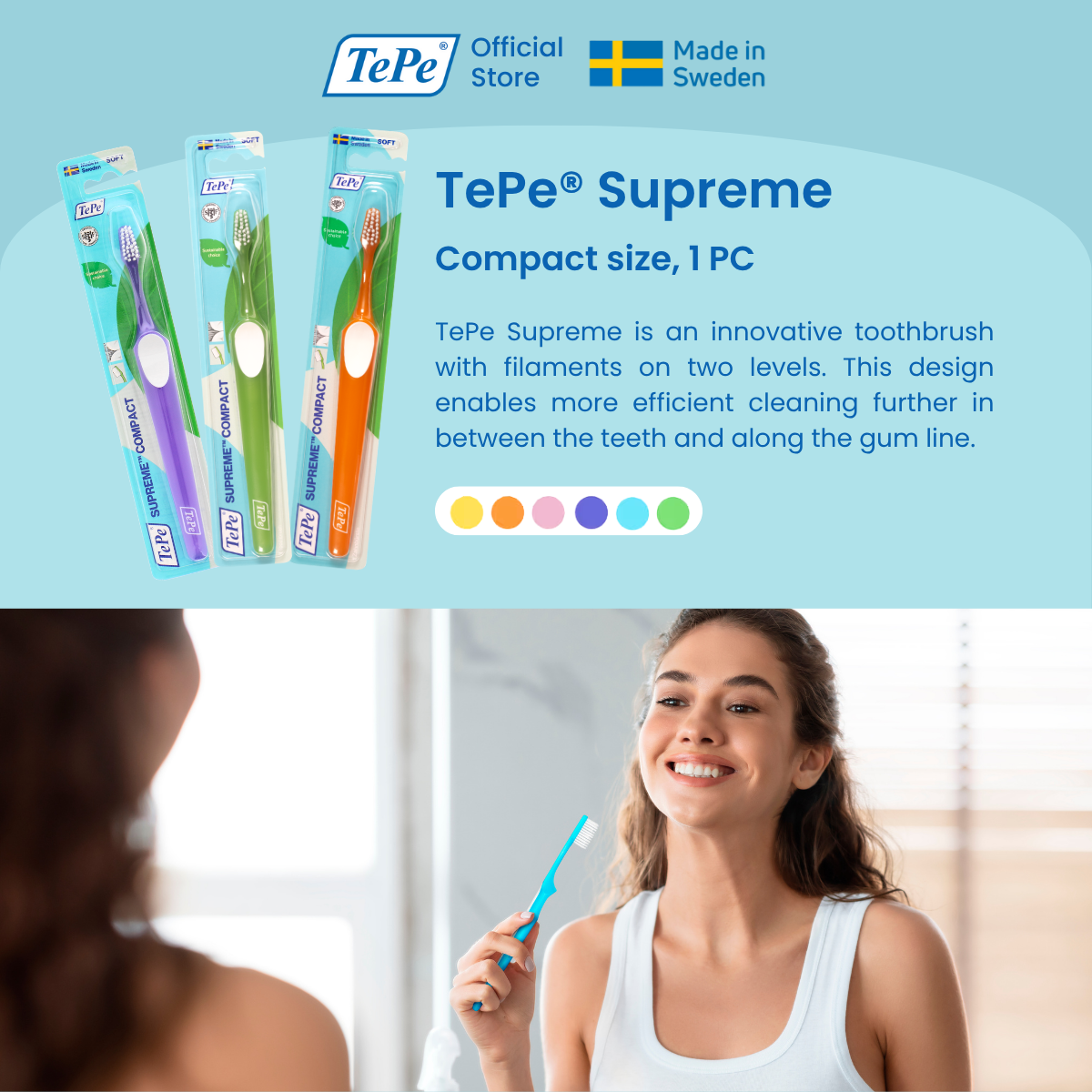 TePe Supreme ™ Compact Toothbrush, Soft Bristle, For Sensitive Teeth ...