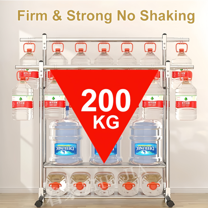 Stainless Drying Rack Double Rod Extendable Clothes Rack Bottom Storage ...