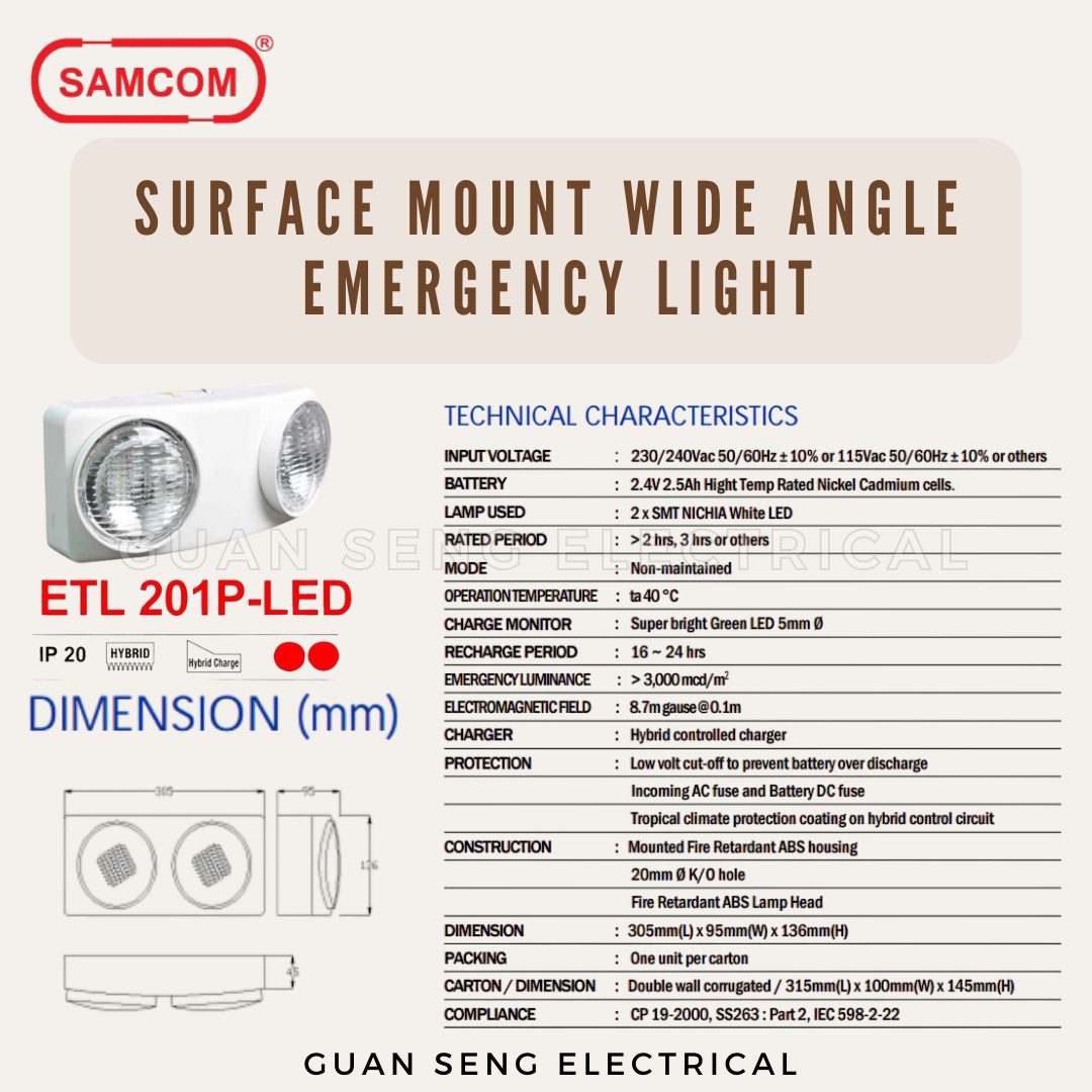 Samcom Electronics LED Surface Mount Wide Angle Emergency Light ETL ...