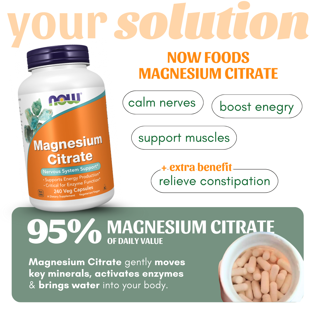Now Foods, Magnesium, Energy Booster, Nerves & Muscle Support ...