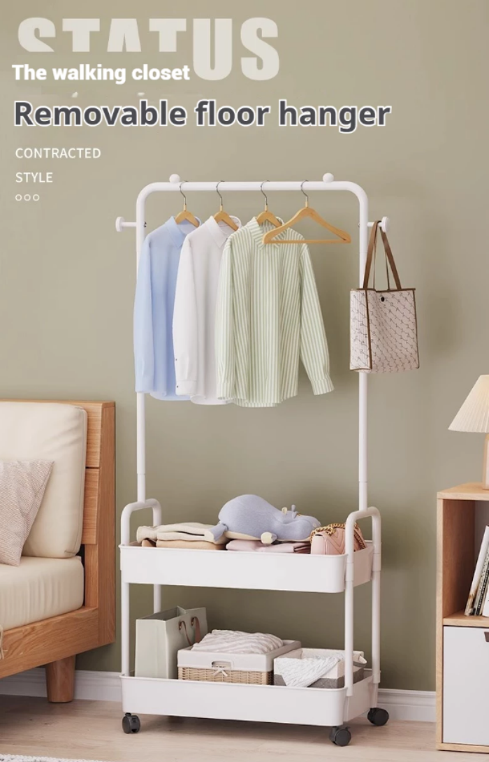 [SG Stock] Clothes Rack Trolley with Wheels Heavy Duty Hanger Rack with ...