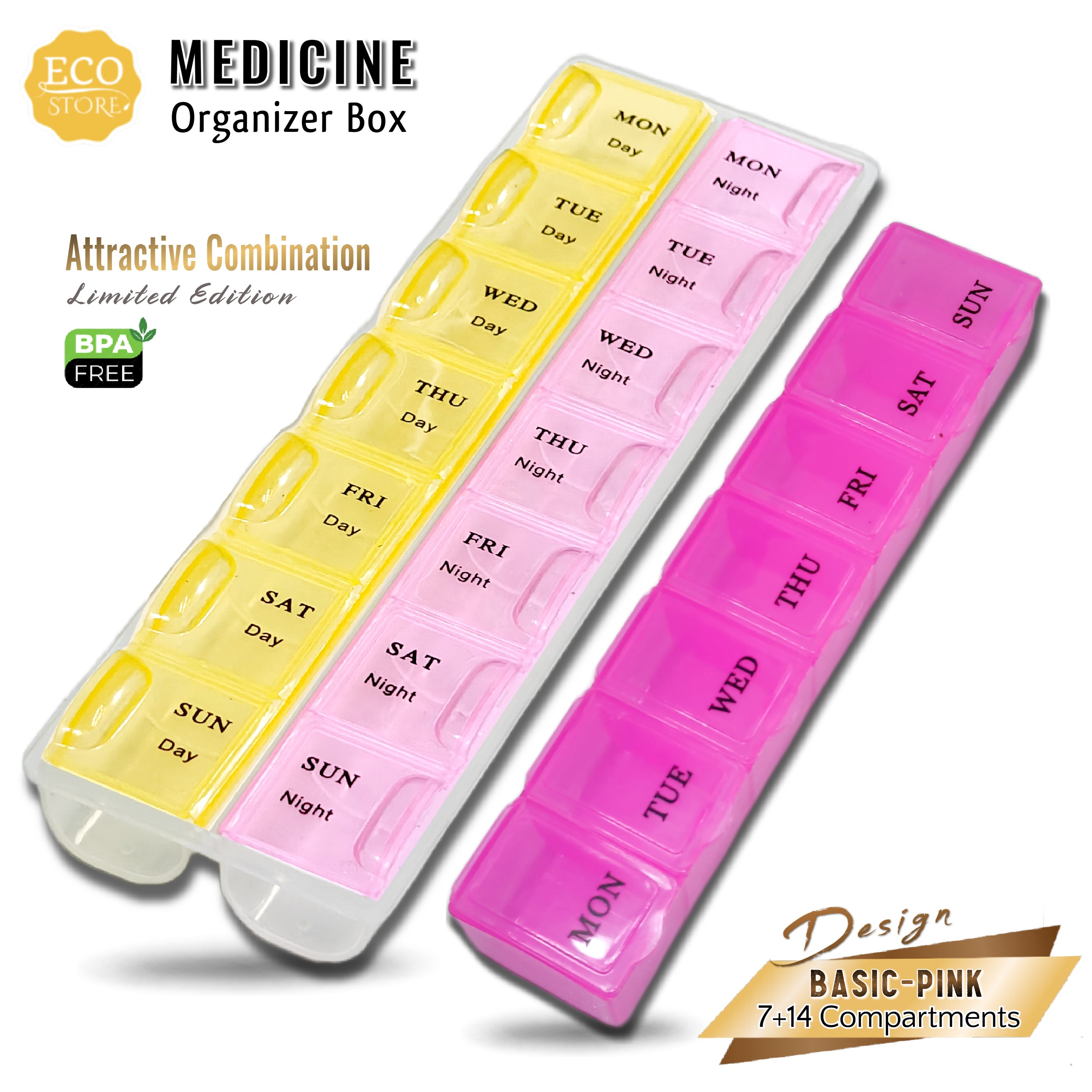 Eco-Store [1 Set] Medicine Box Pill Organizer (7+14 Compartments ...