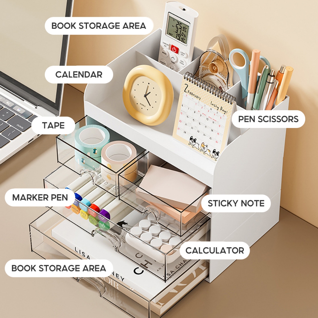 Desktop Organiser Stackable Table Drawer Storage Box With Multi ...