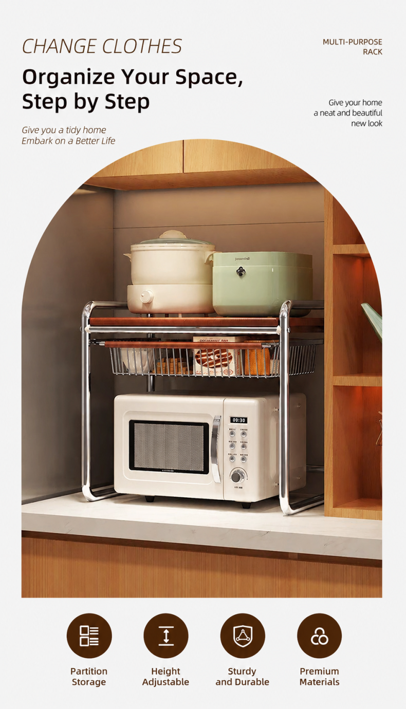 【SG Stock】Microwave Rack Kitchen Storage Shelf Pull‑Out Drawer ...