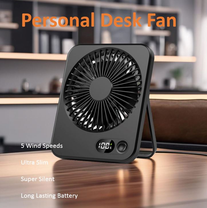 Slim Portable Cordless Fan USB Rechargeable Desktop Hanging Wall Mount ...
