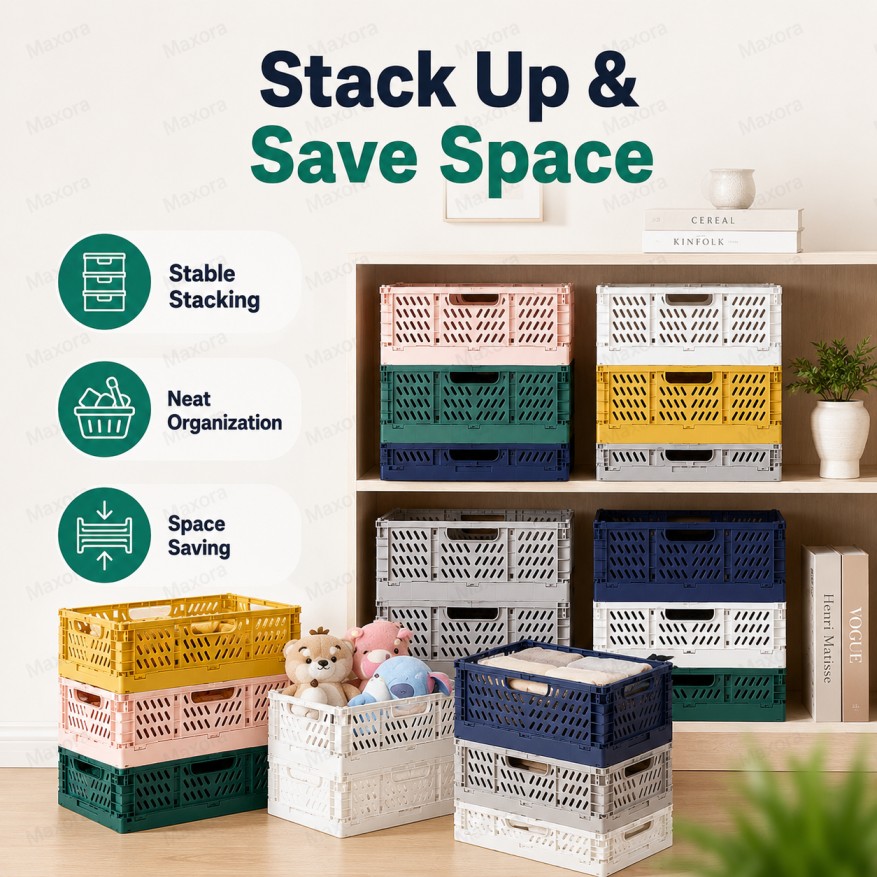 Basket Foldable Stackable Storage Collapsible Plastic Crate Organizer ...