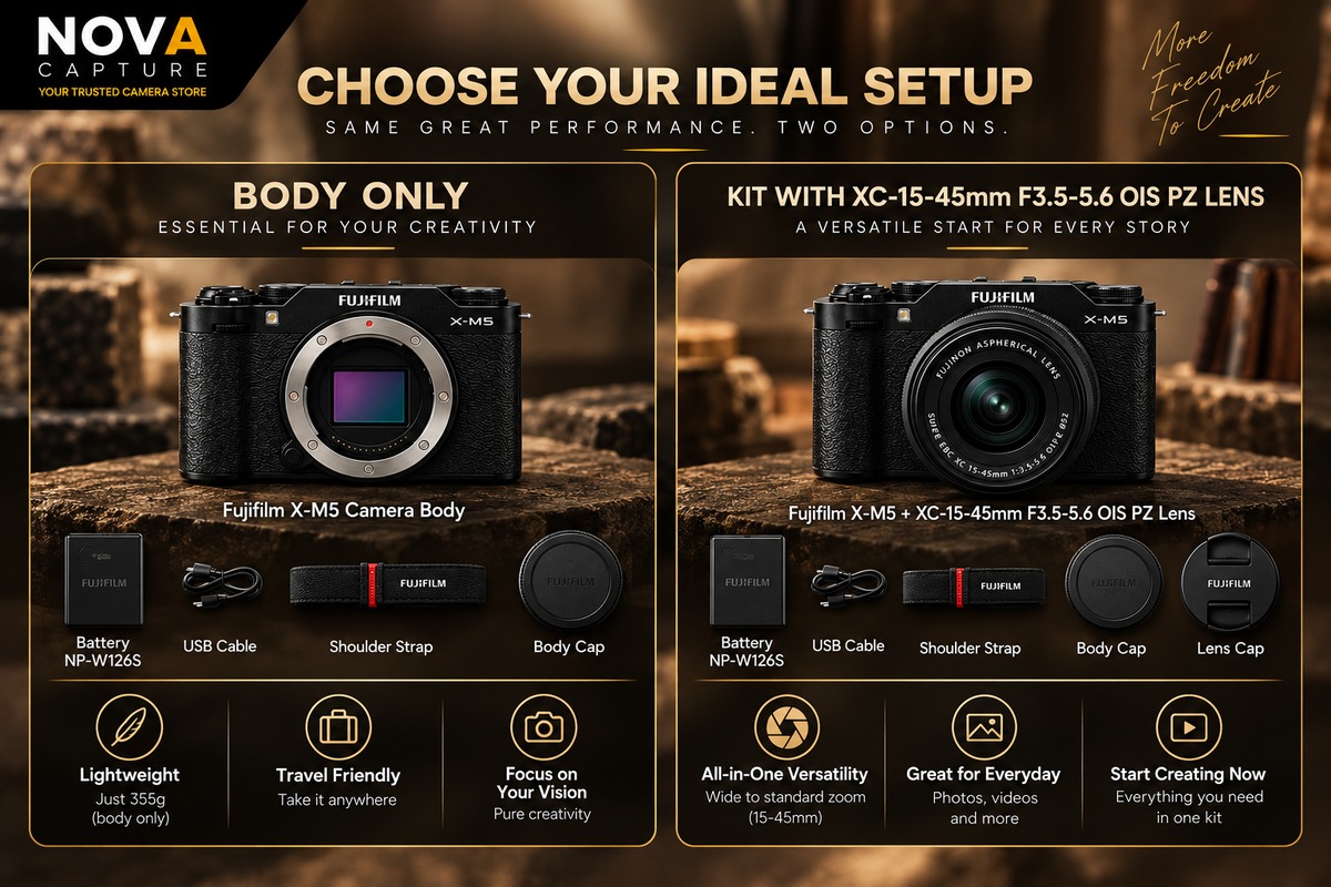 【Ready Stock】Fujifilm X‑M5 Black APS‑C Mirrorless Camera, Choose Body ...