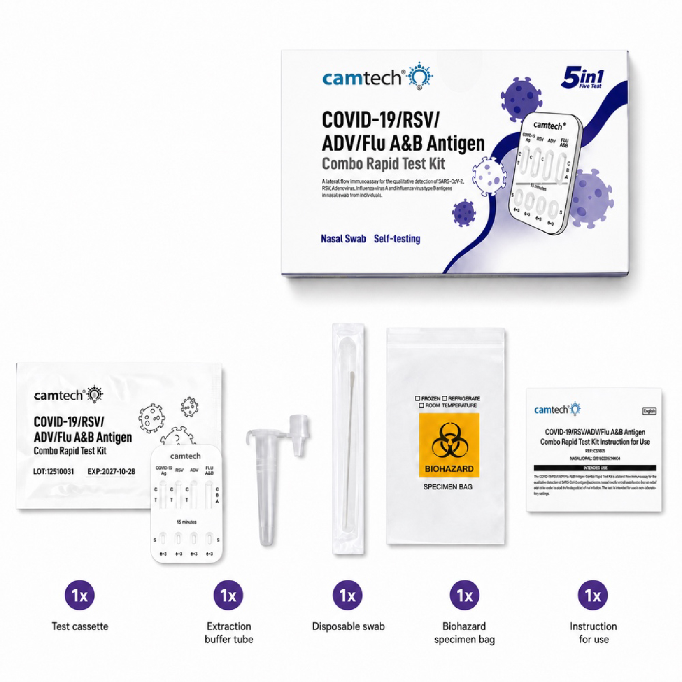 CAMTECH COVID-19/RSV/ADV/Flu A&B 5-in-1 Rapid Test Kit 1s | Shopee ...