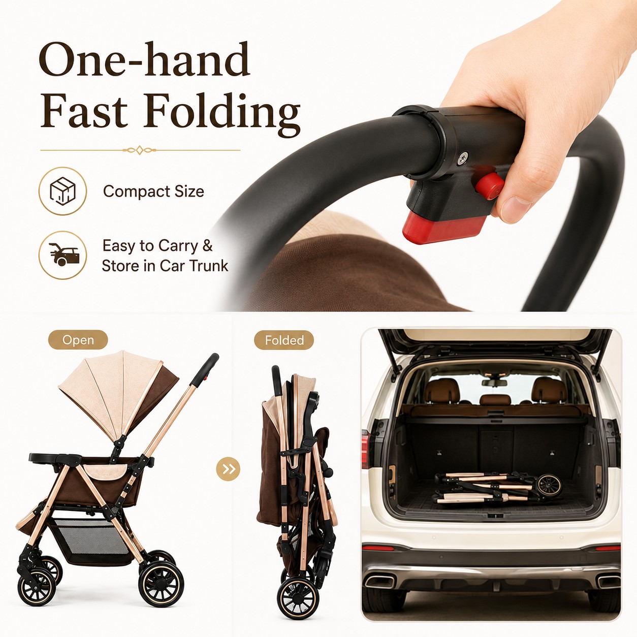 Luxury Baby Stroller Foldable Lightweight Baby Pram with Gold Frame ...