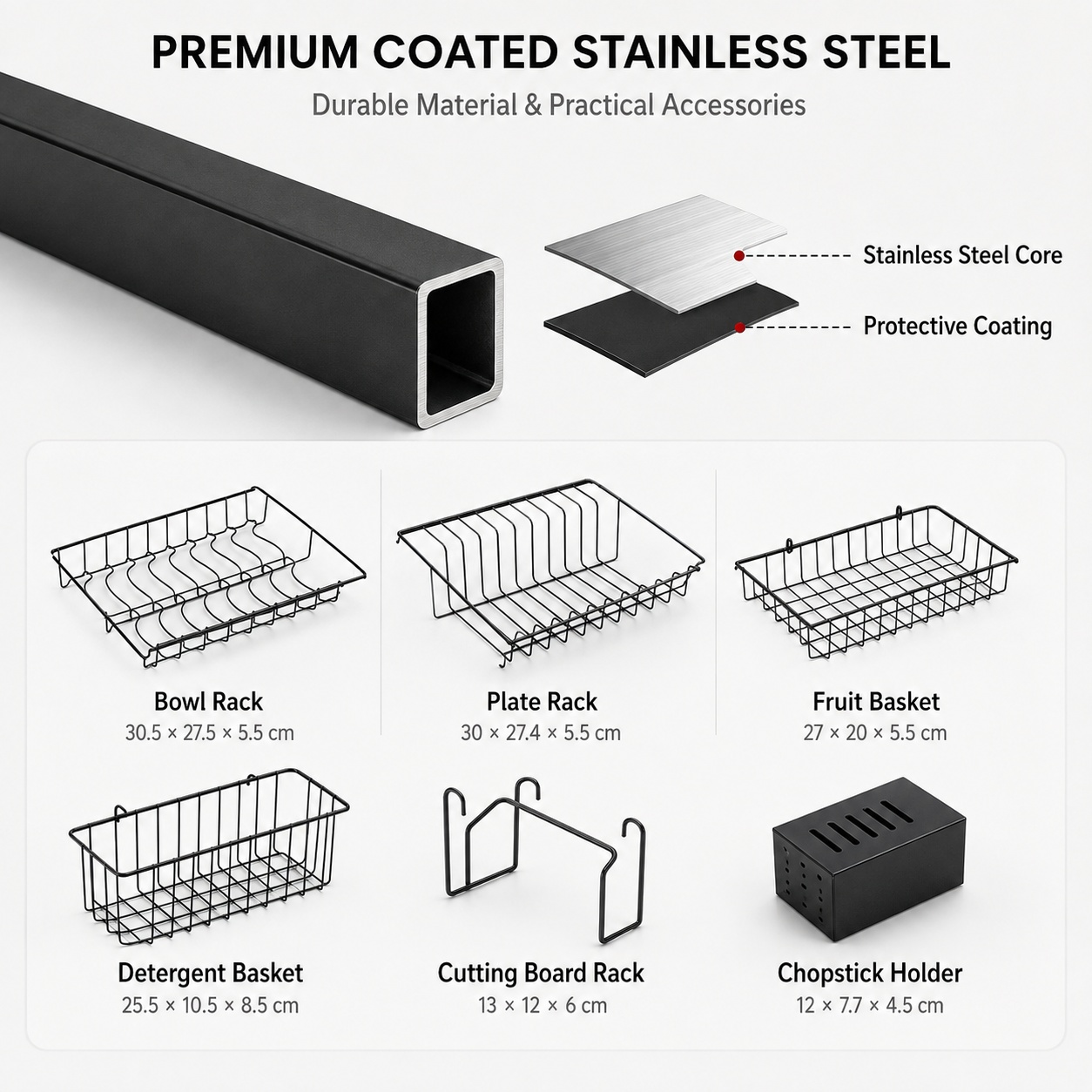 【SG】Sink Shelf Storage Rack Black 65cm/85cm Stainless Steel Vertical ...
