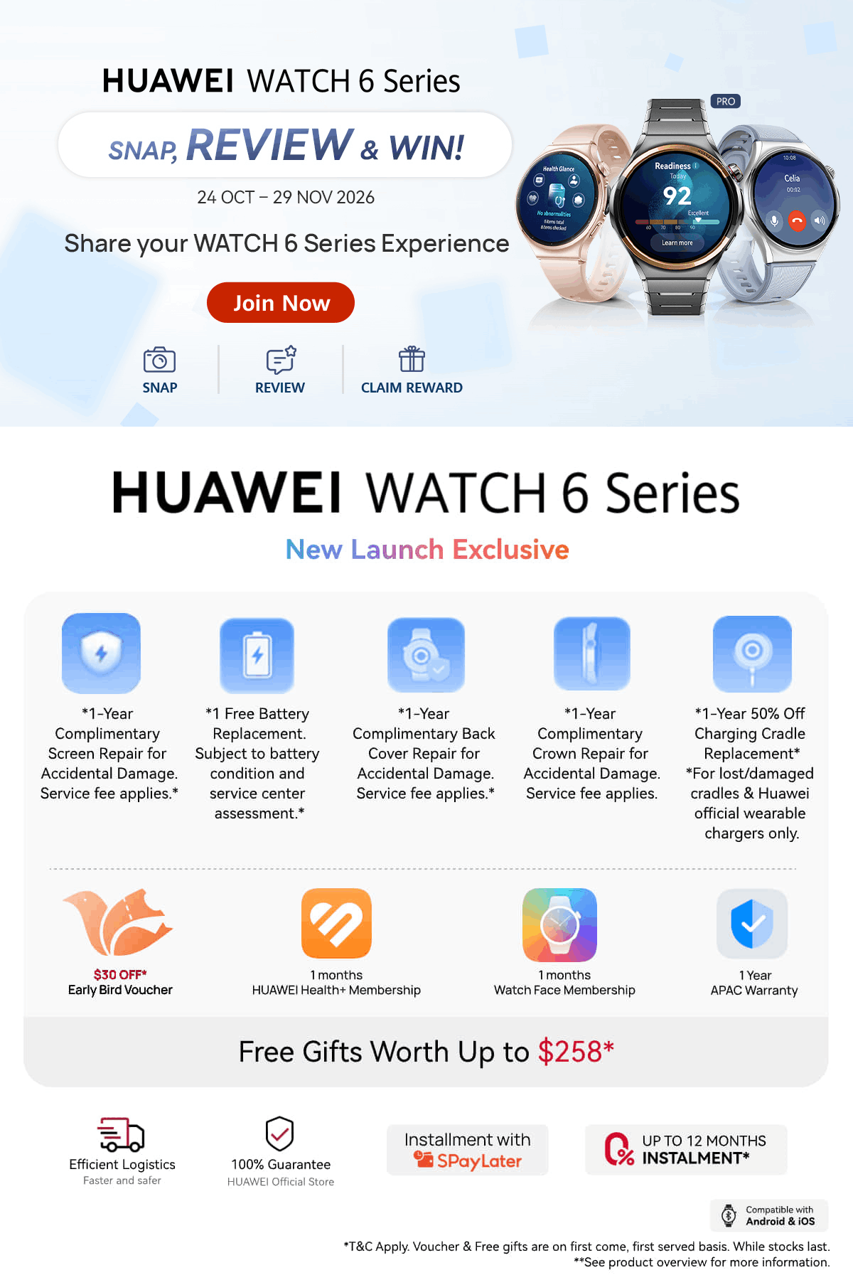 HUAWEI WATCH 6 Series l Titanium Alloy & Nano-Tech Ceramic* l Health ...