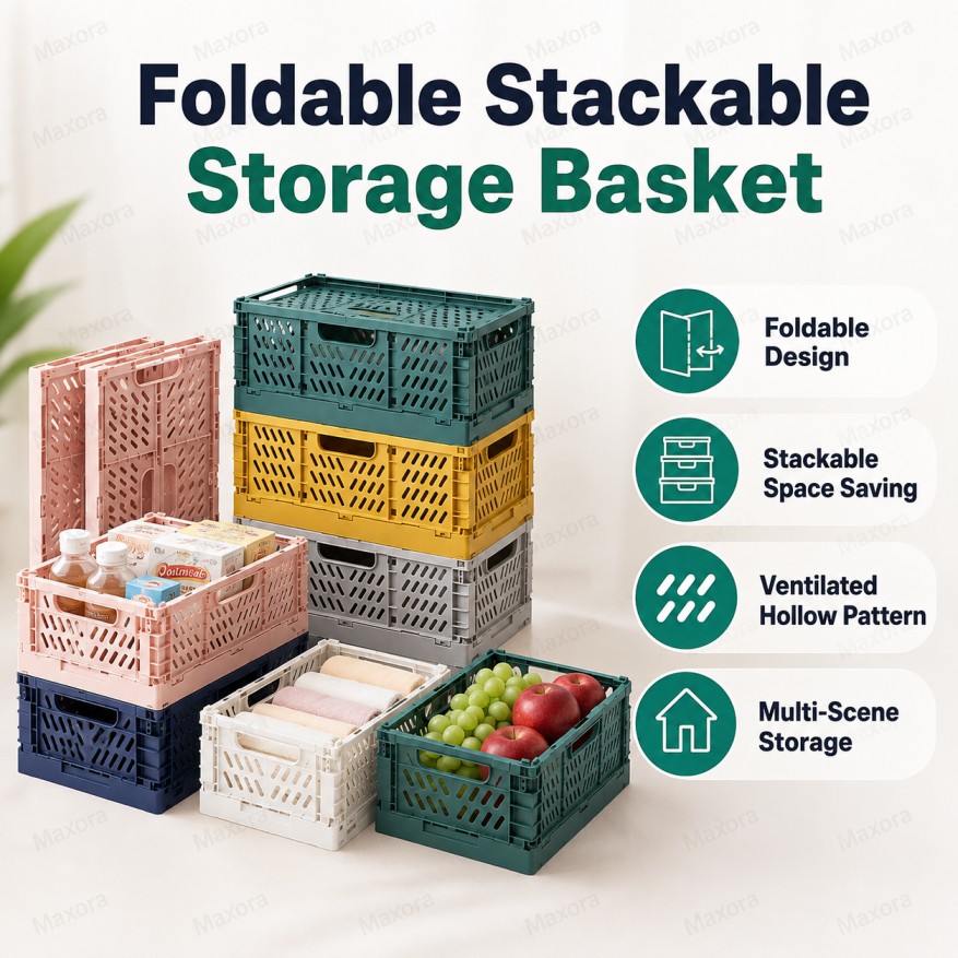 Basket Foldable Stackable Storage Collapsible Plastic Crate Organizer ...