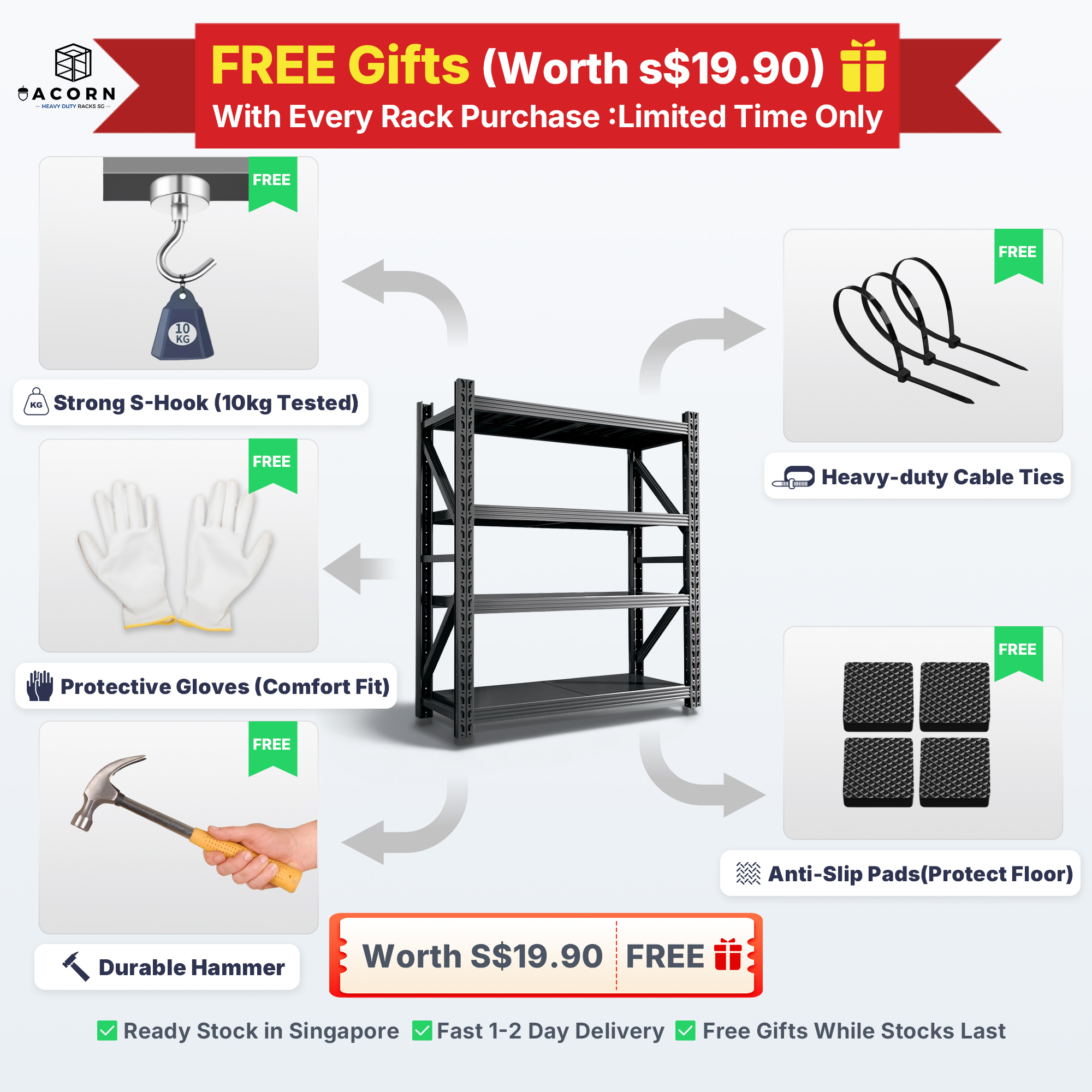 【SG Ready Stock】 Heavy Duty Steel Rack 300kg Boltless Adjustable ...