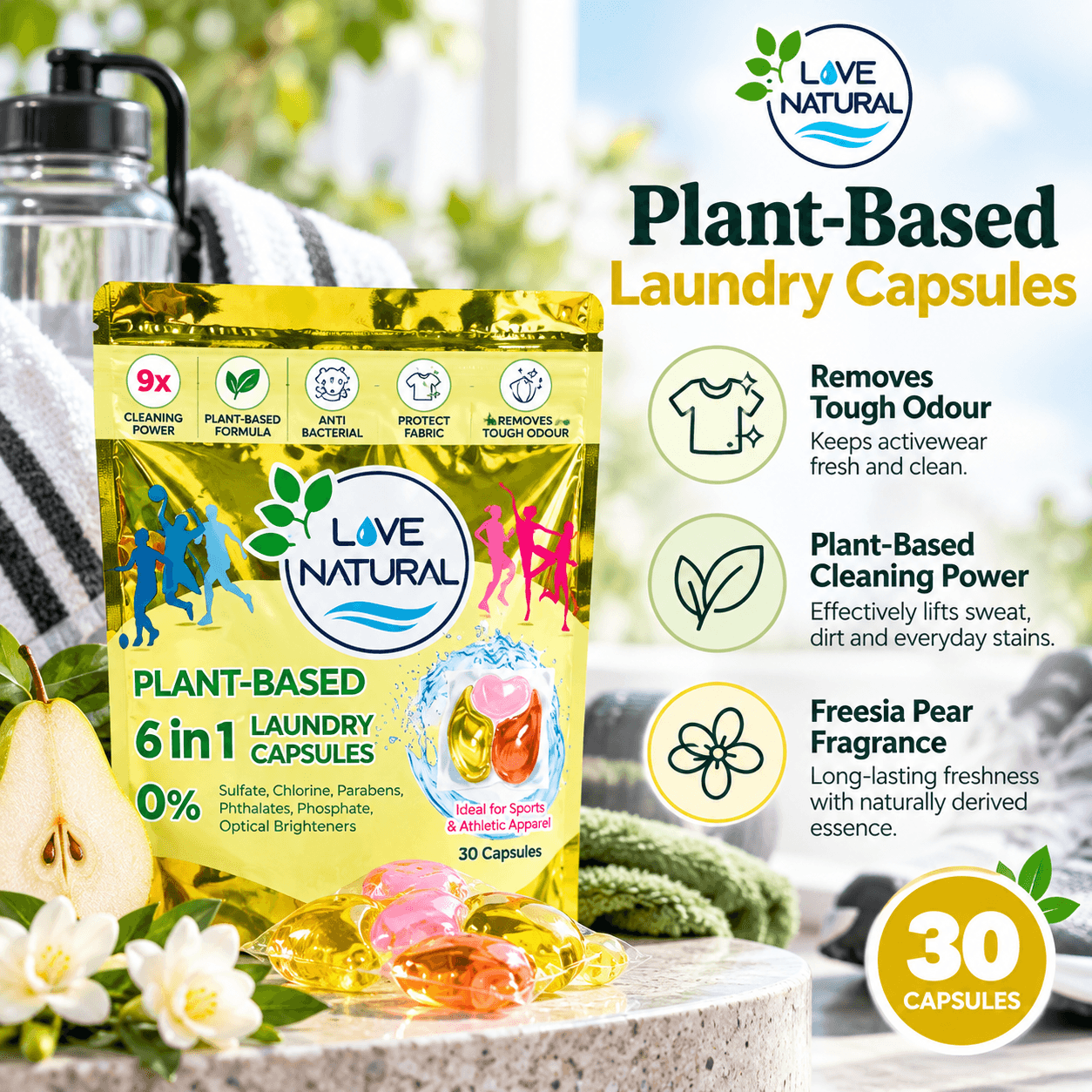 【BUY 4 FREE 1】LoveNatural Laundry Detergent Capsules Pods | Low Suds ...