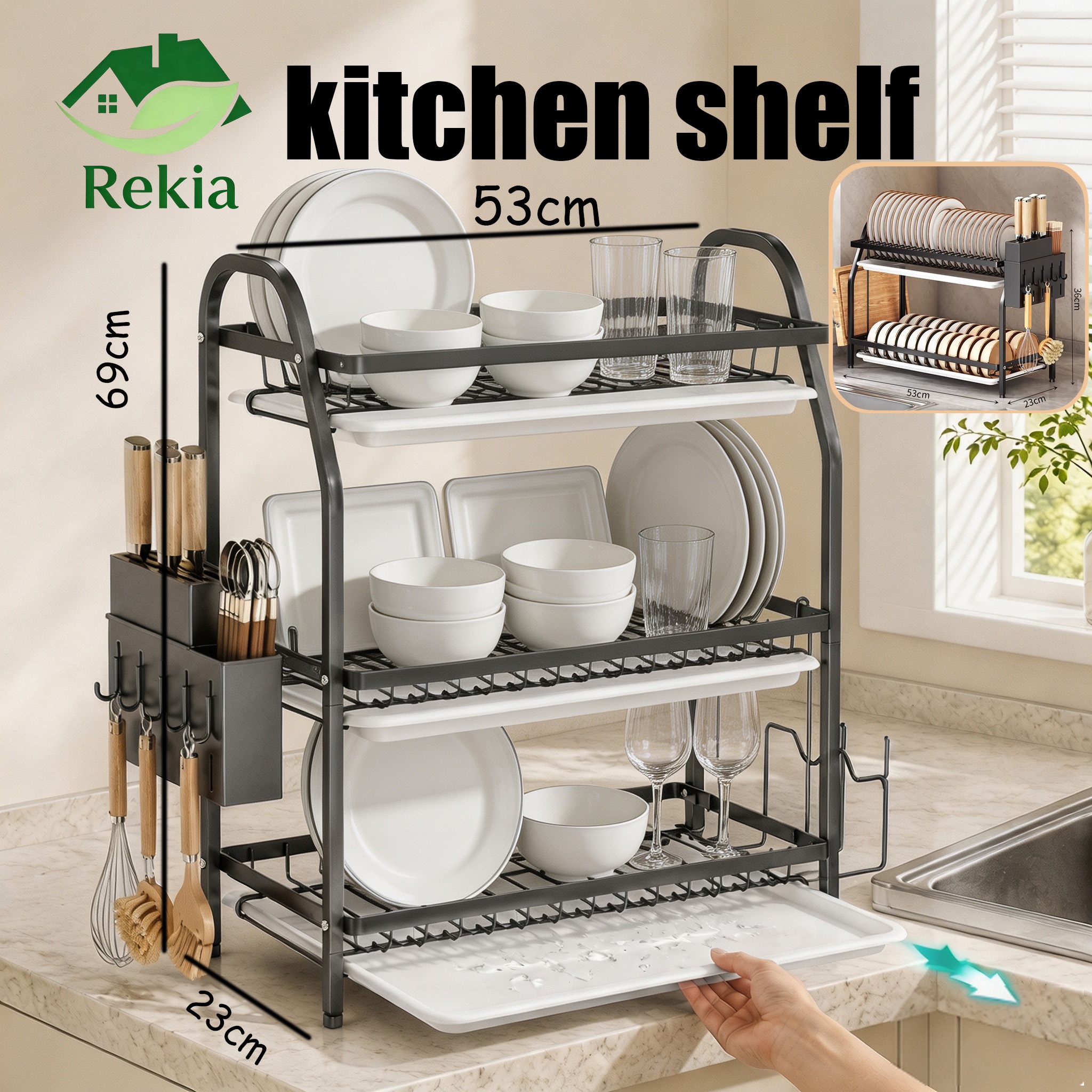 【SG】Kitchen Dish Drying Rack 2‑Tier Utensil Cutlery Storage Organizer ...