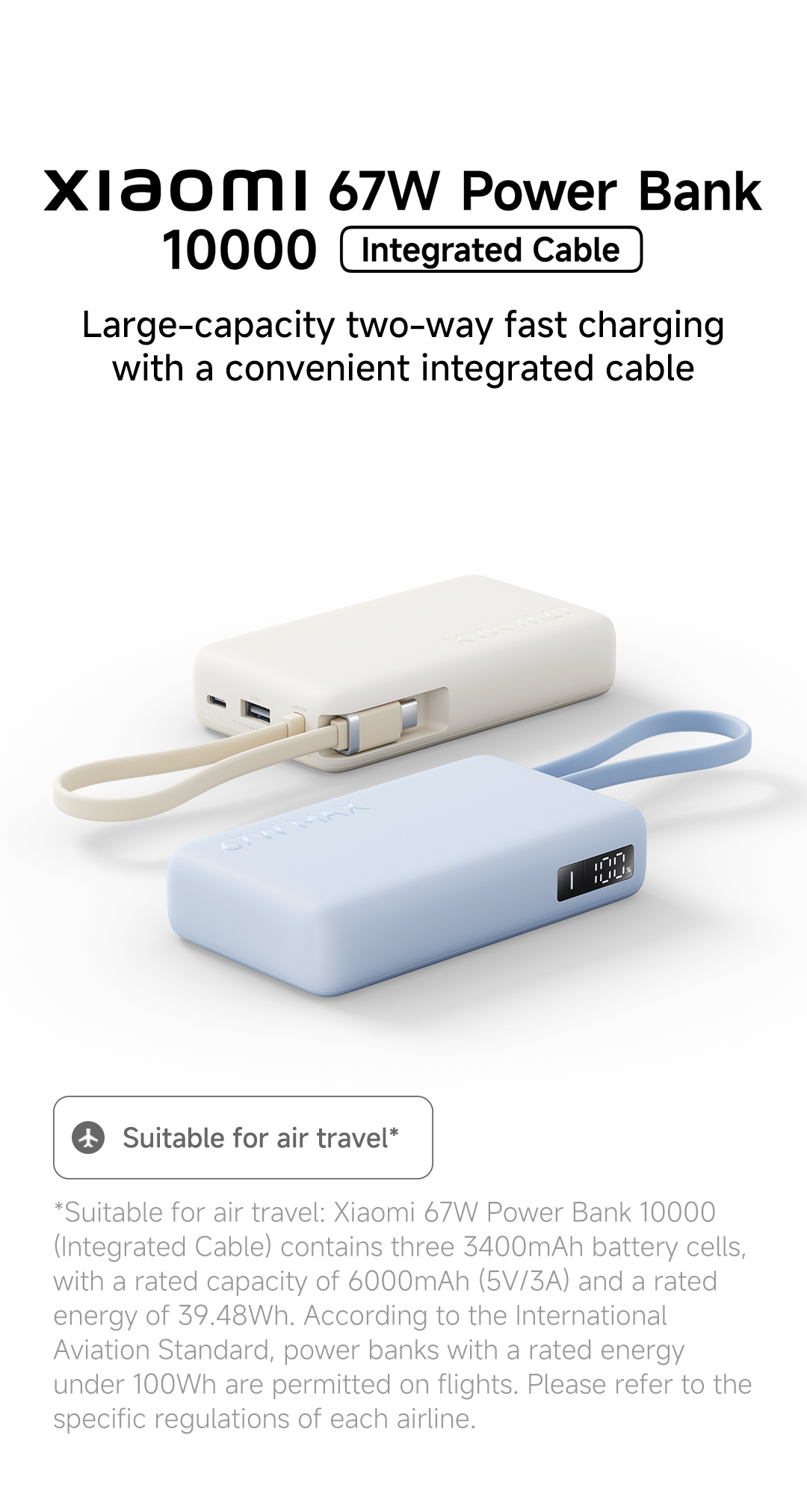 [CCC Power Bank] Xiaomi 67W Power Bank 10000mAh (Integrated Cable ...