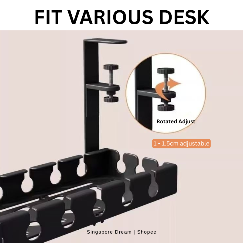 [Instock] Adjustable No Drill Under Desk Cable Organizer Rack ...