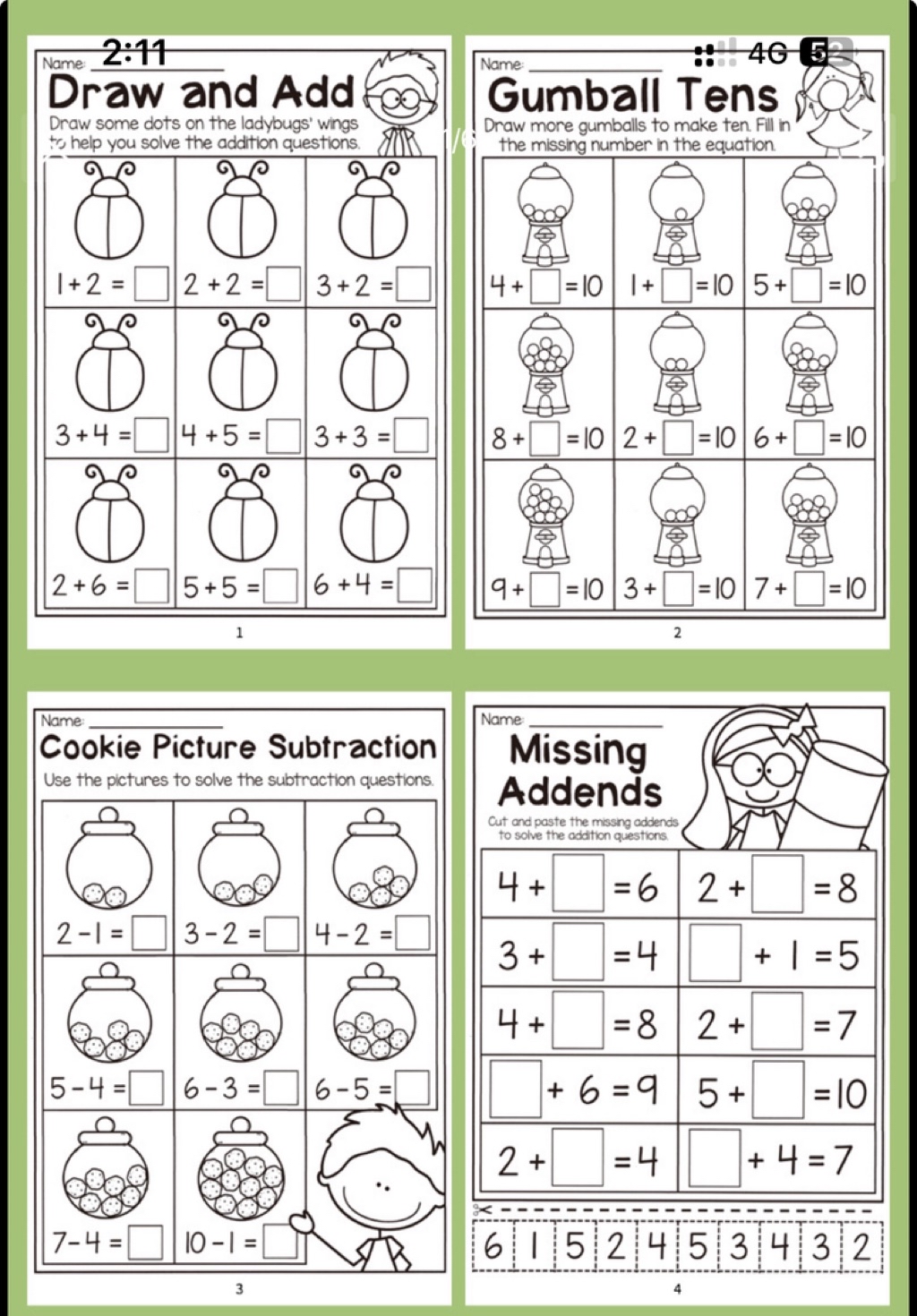 Kindergarten Math Workbook | Addition & Subtraction Practice Worksheets ...
