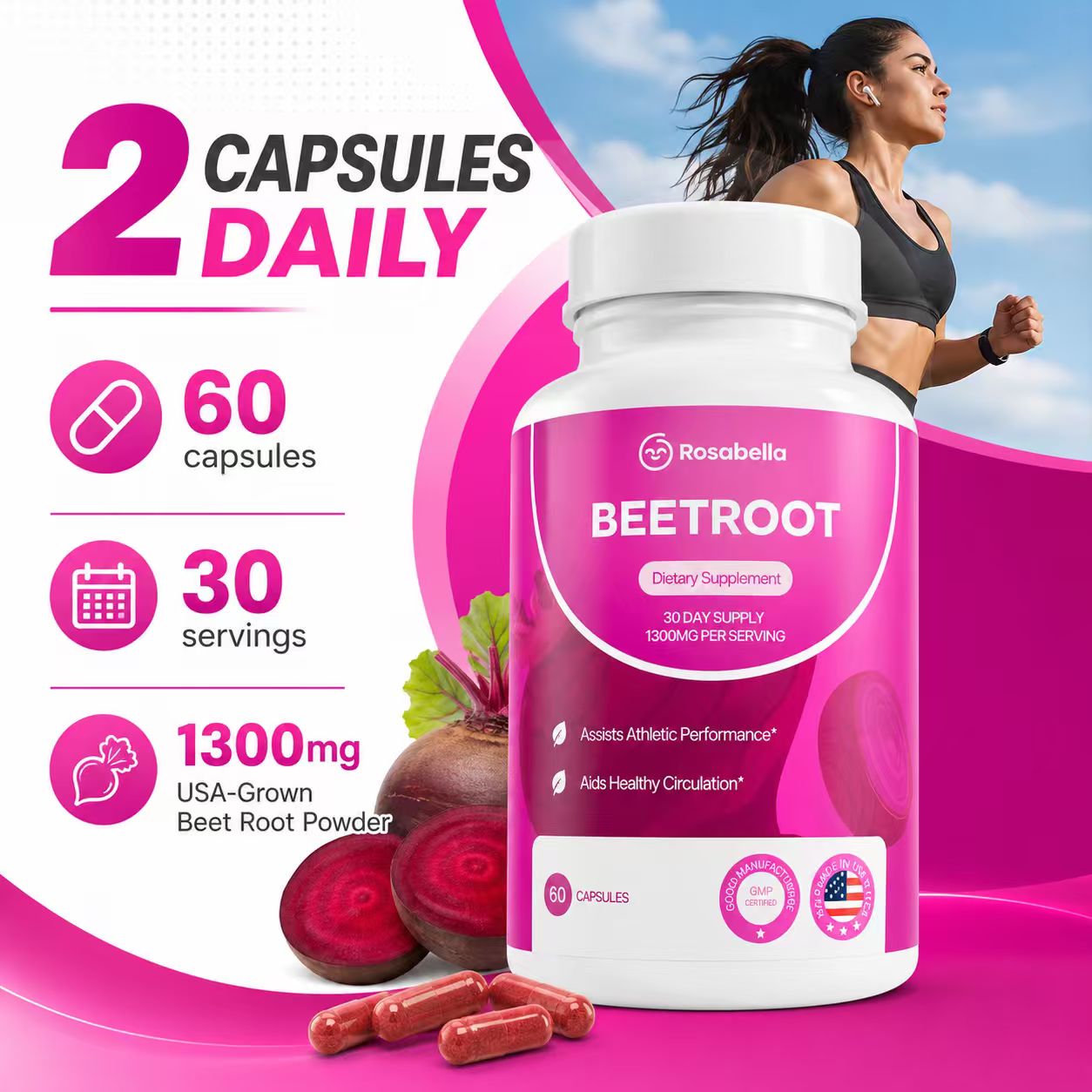 Rosabella Beetroot Dietary Supplement 60 Capsules Organic Beetroot ...