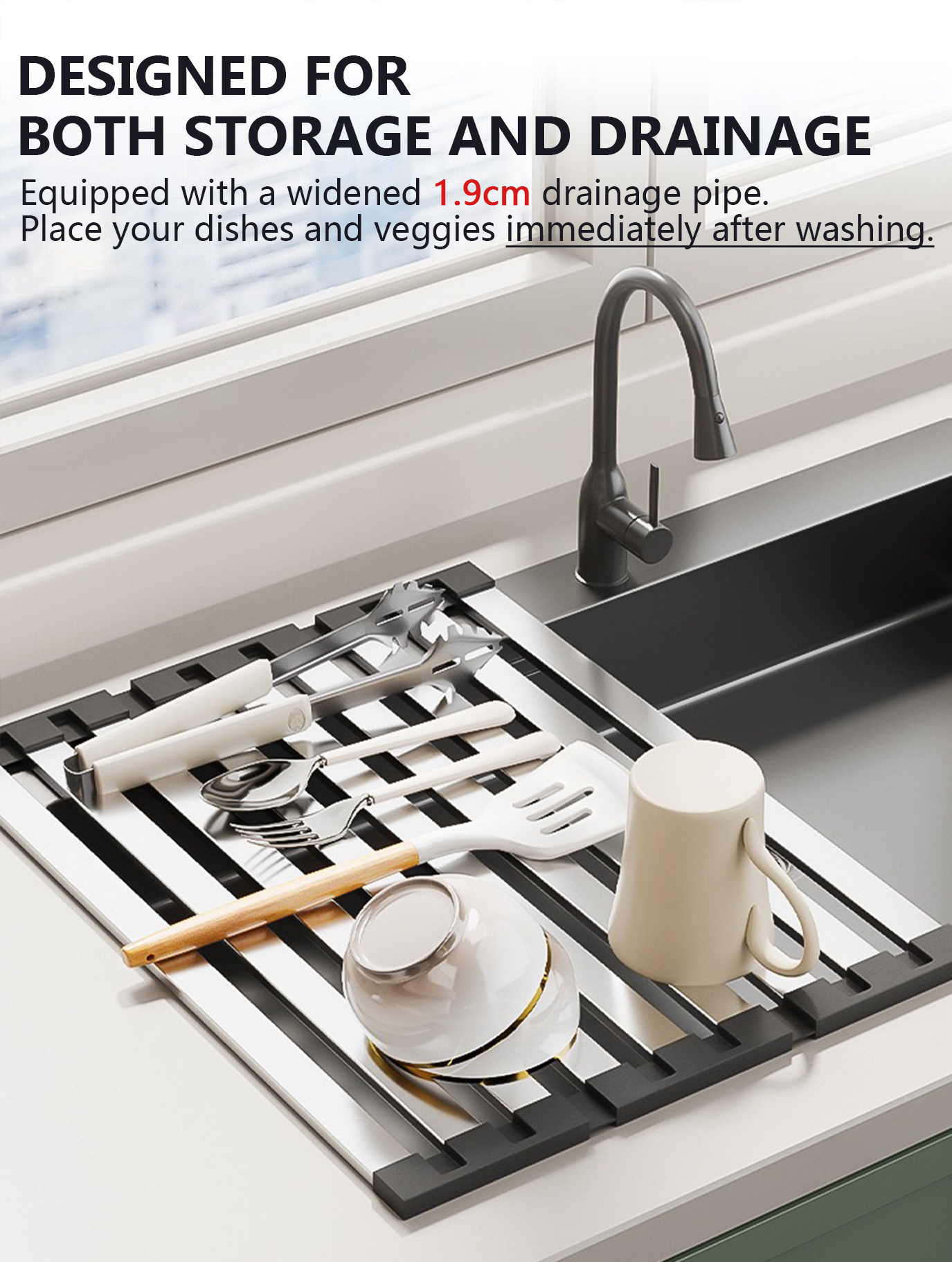 [SG Seller] 3-in-1 Sink Drain Rack Heat-Resistant Mat Foldable 304 ...