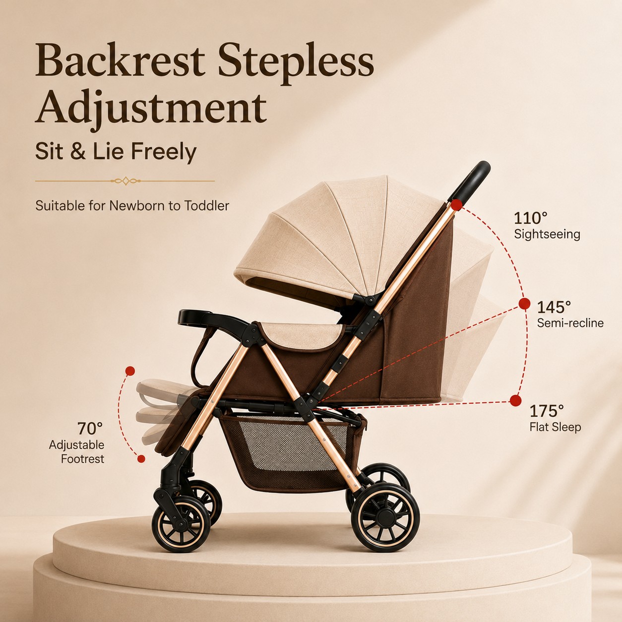 Luxury Baby Stroller Foldable Lightweight Baby Pram with Gold Frame ...